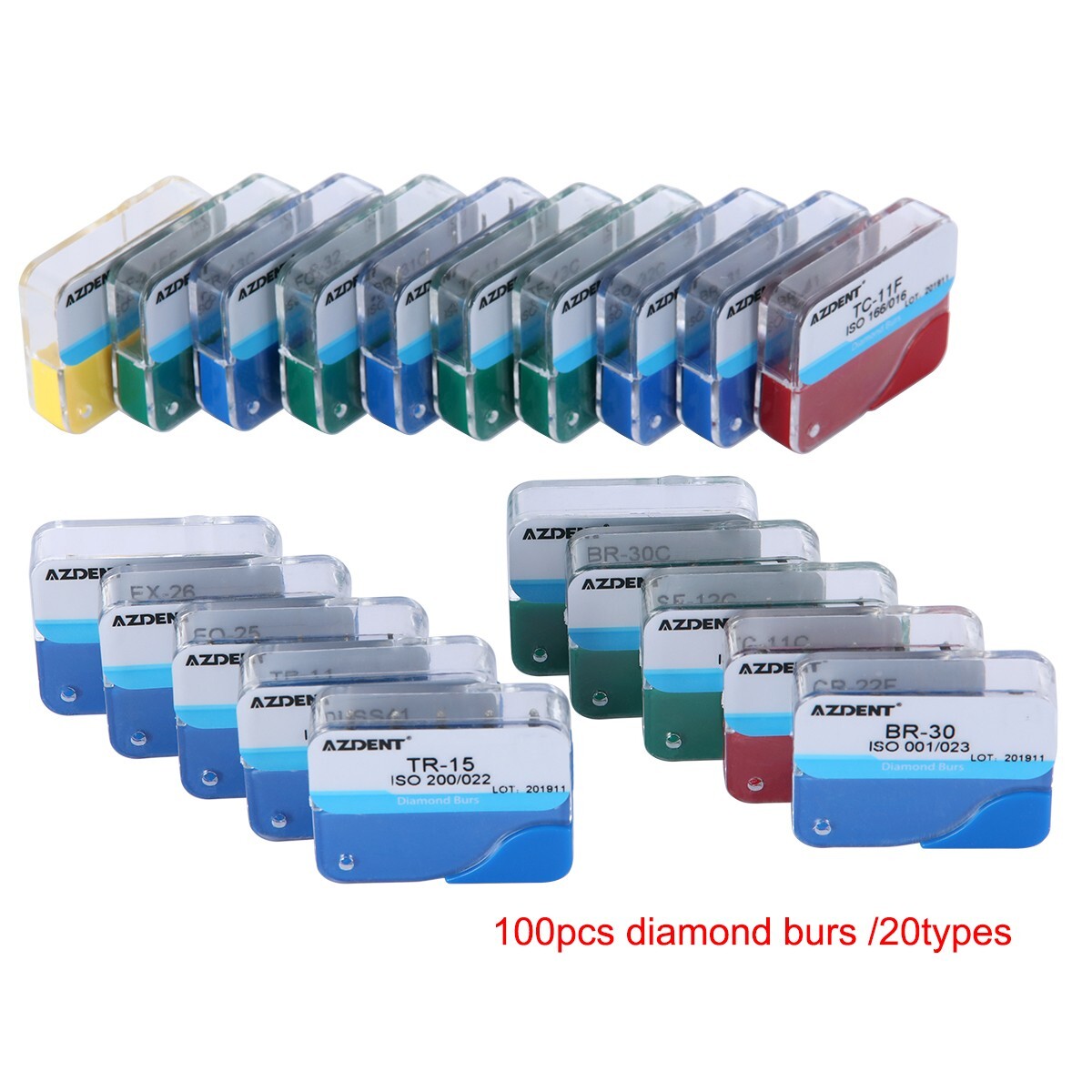 100Pcs AZDENT Dental Diamond Burs Kit for High Speed Handpiece Medium FG 1.6MM