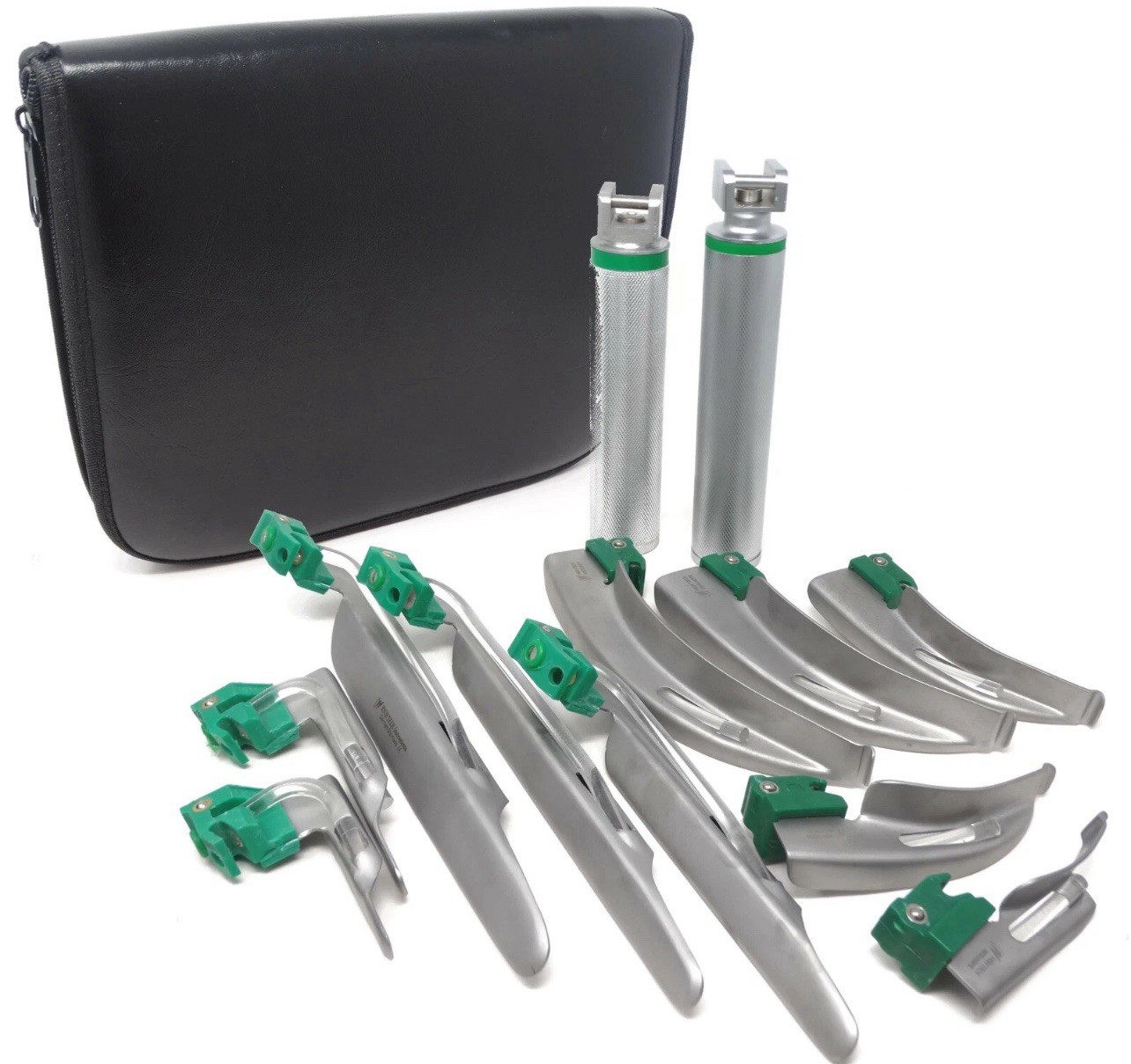Laryngoscope Set 12PCS Intubation Blades + 2 Handles Fiber-Optic Kit