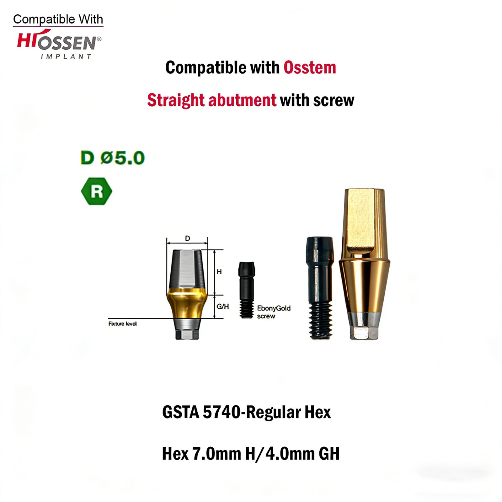 Dental Titanium Cemented straight abutment fits to Osstem Hiossen Mini Regular