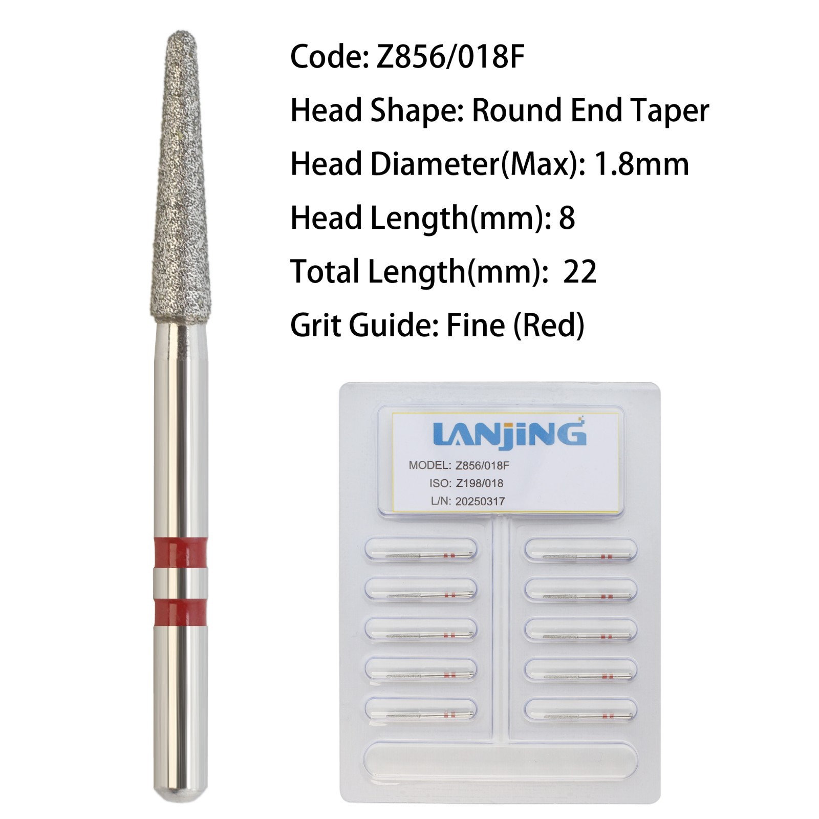 Zirconia Adjustment Diamond Burs Round End Taper Bur High Speed Z856 Z850 FG