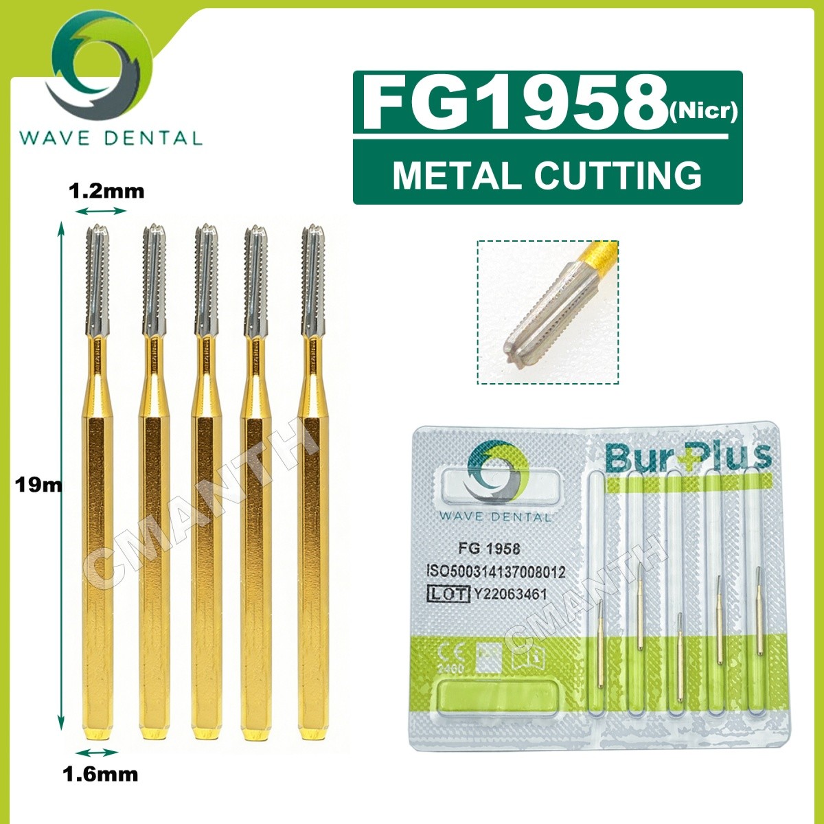 US WAVE Dental Tungsten Carbide Burs High Speed Drills FG1957/FG1958 Dia. 1.6mm
