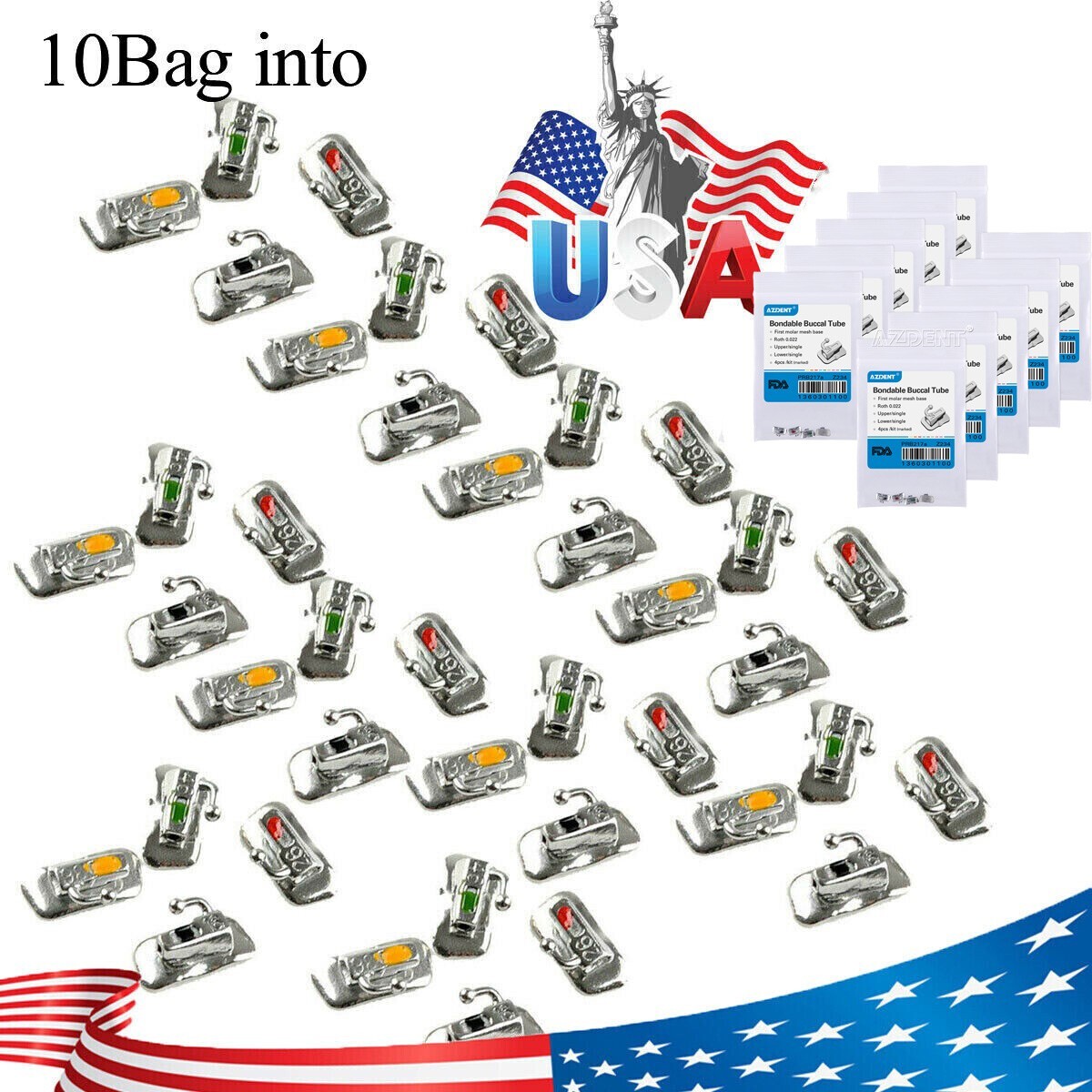 10 Bag AZDENT Dental Orthodontic Buccal Tube Bondable Brackets Non-con 1st Molar