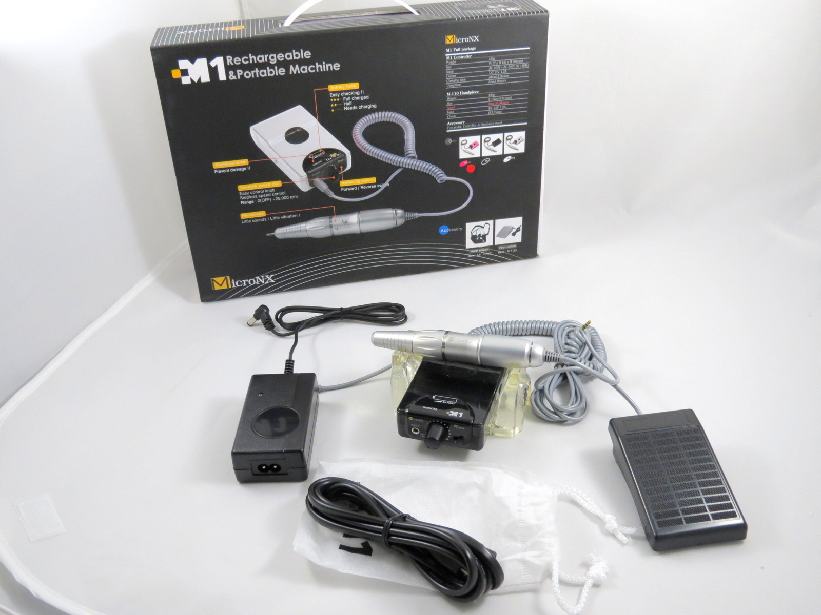Dental Lab Micromotor Portable / Recharge / Black 25.000 rpm FDA / CE Micronx