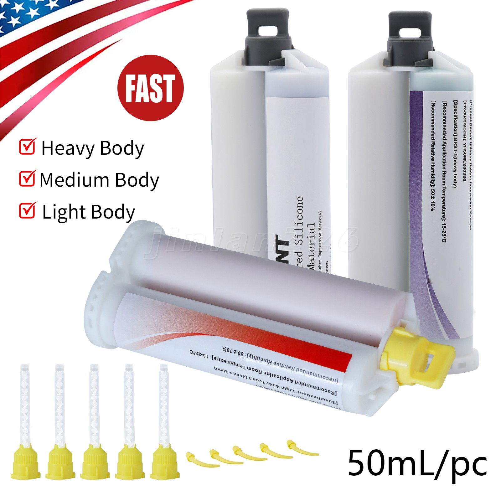 VPS PVS L/M/Heavy Body Fast Rapid Set Impression Material Mold, 50mL Cartridges