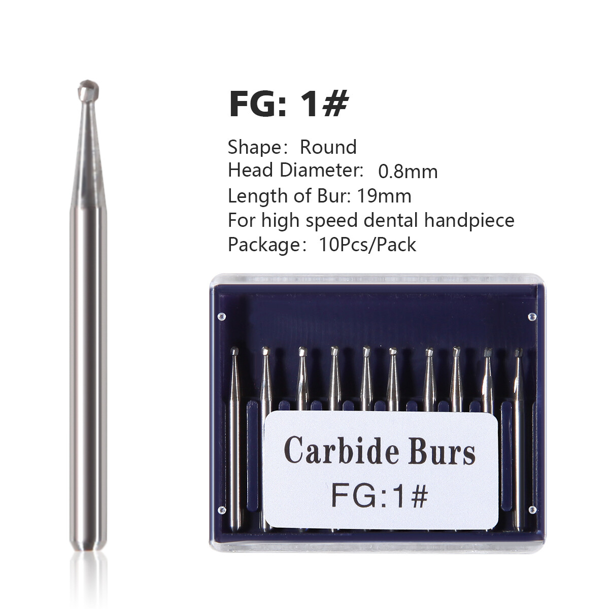 10pcs/pk Dental Carbide Burs for High Speed Handpiece Pear Bur 19mm FG Shank