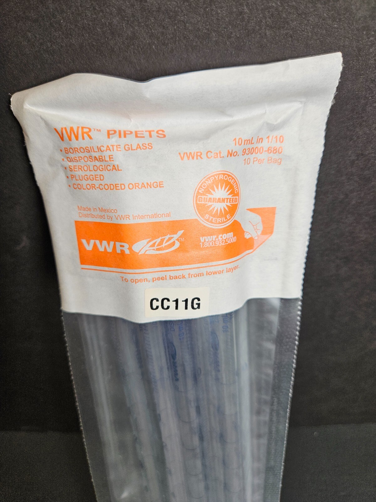 VWR Glass Serological Pipette 10 ml Total of 250 Pipets