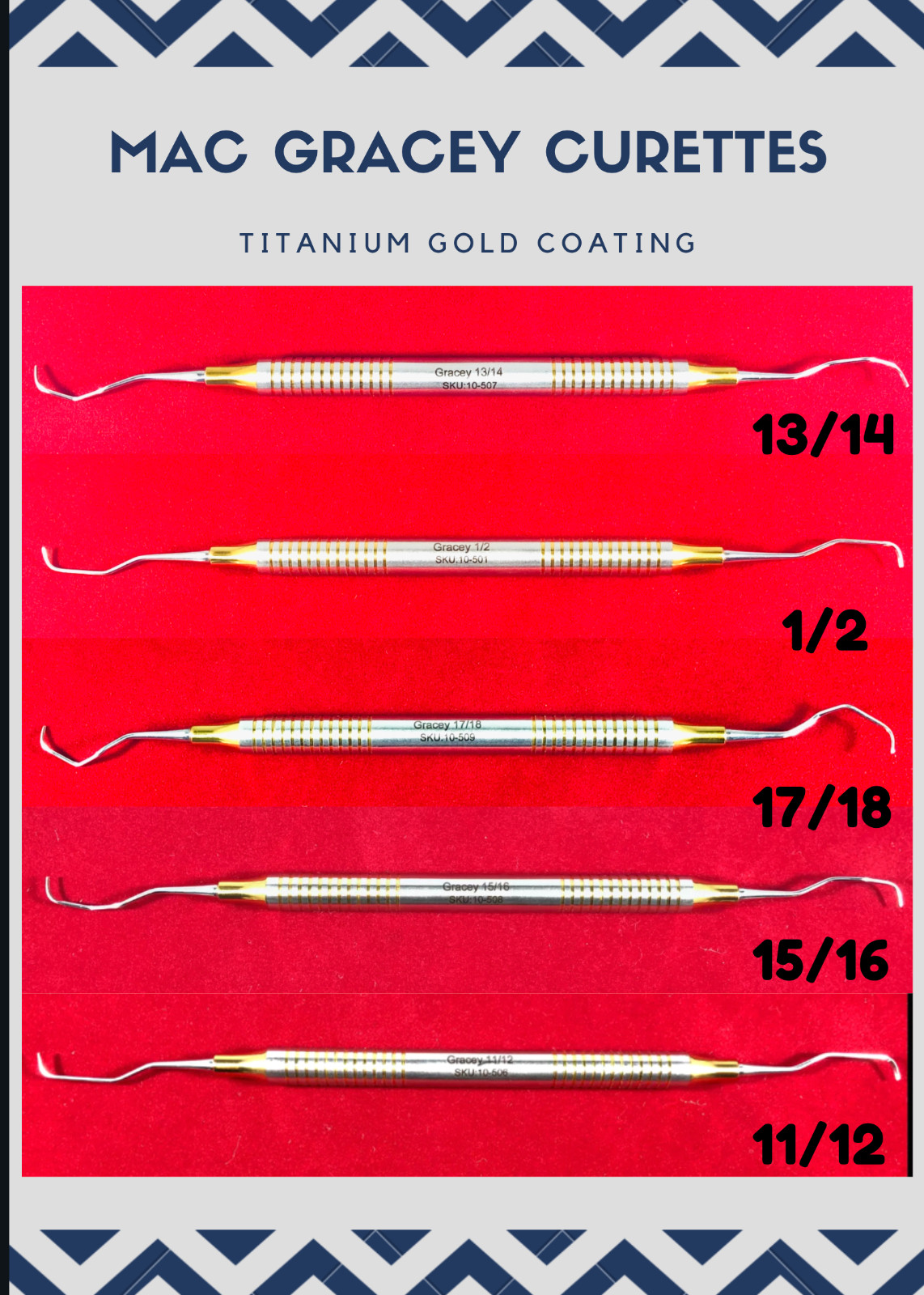 DENTAL GRACEY PERRIODONTAL CURETTES (Gold Coating) DENTAL INSTRUMENTS MAC