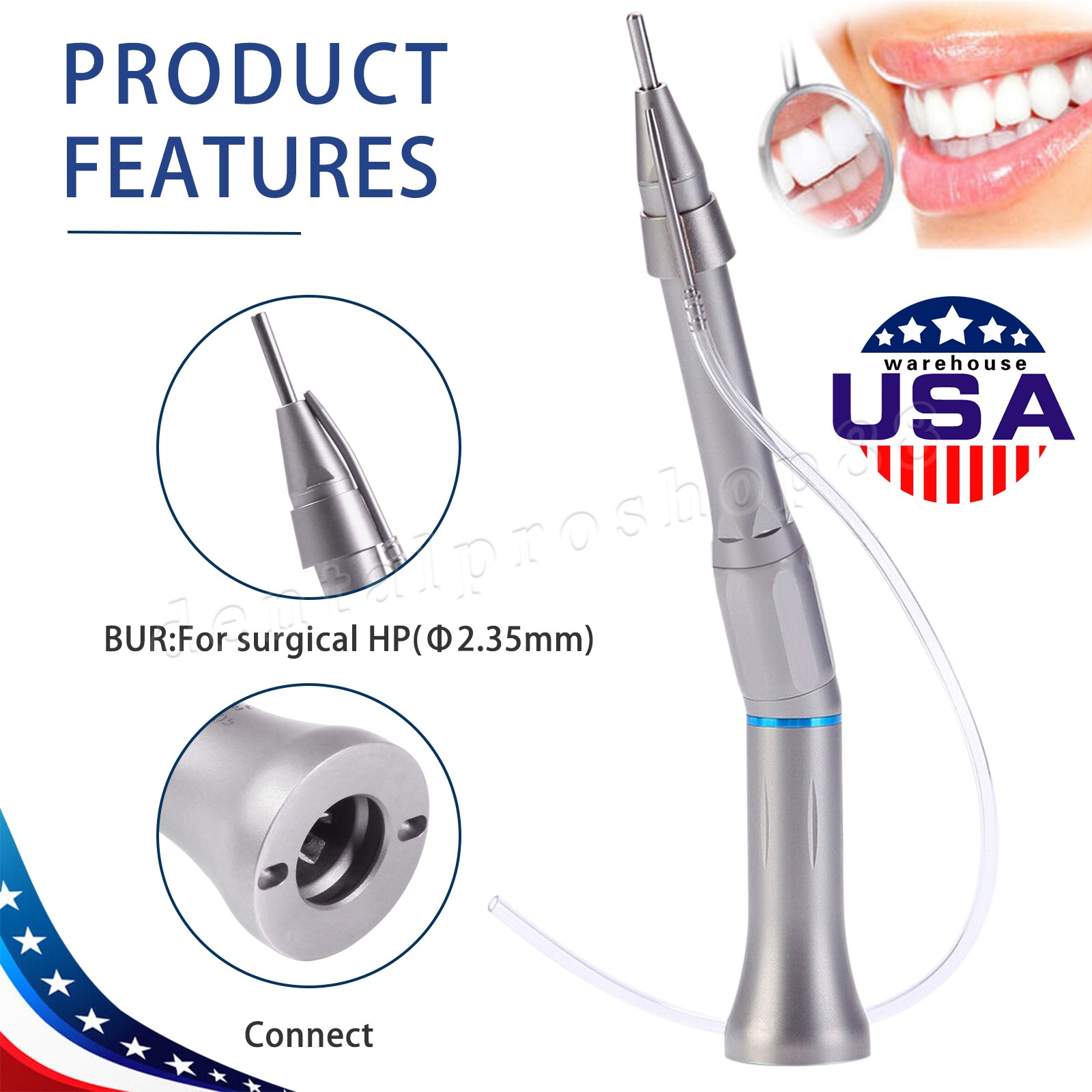 Dental Surgical Handpiece 20° 1:1 Contra Angle Straight Cone Single Spray