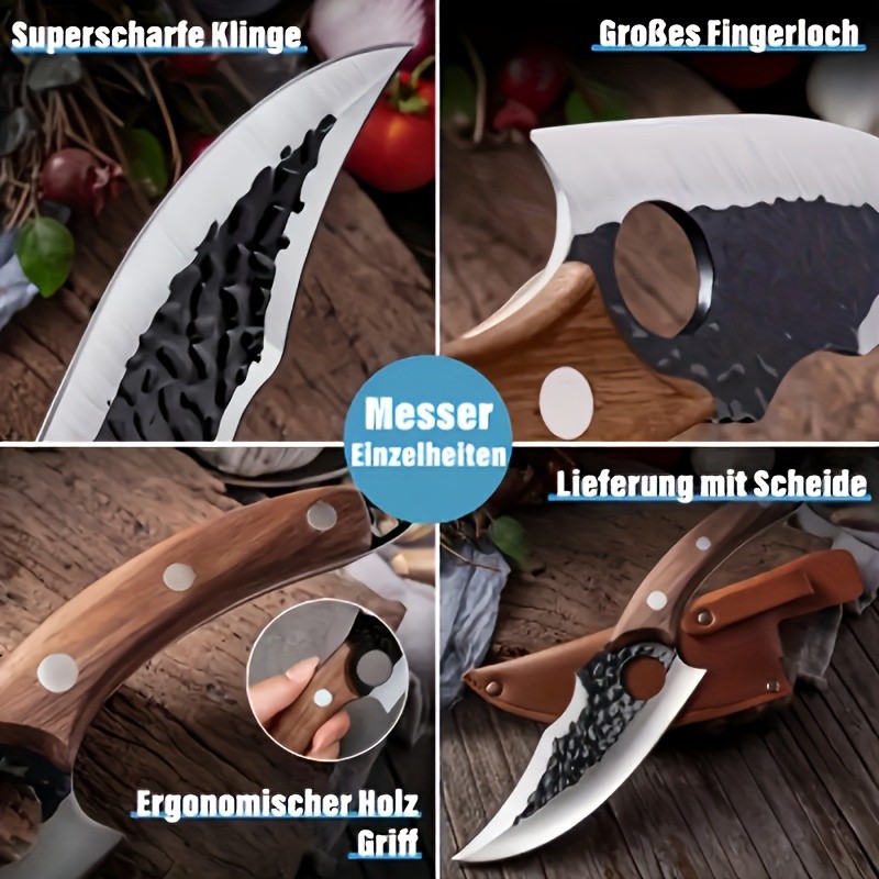 Hand Forged Chef Knife Hammered Blade Full Tang w/ Leather Sheath