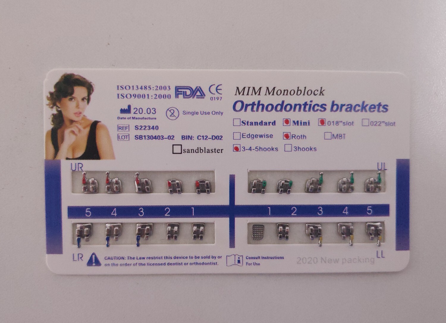 10Sets Dental Orthodontic Metal Brackets Mini Roth/MBT/Edgewise 022 345/no Hooks