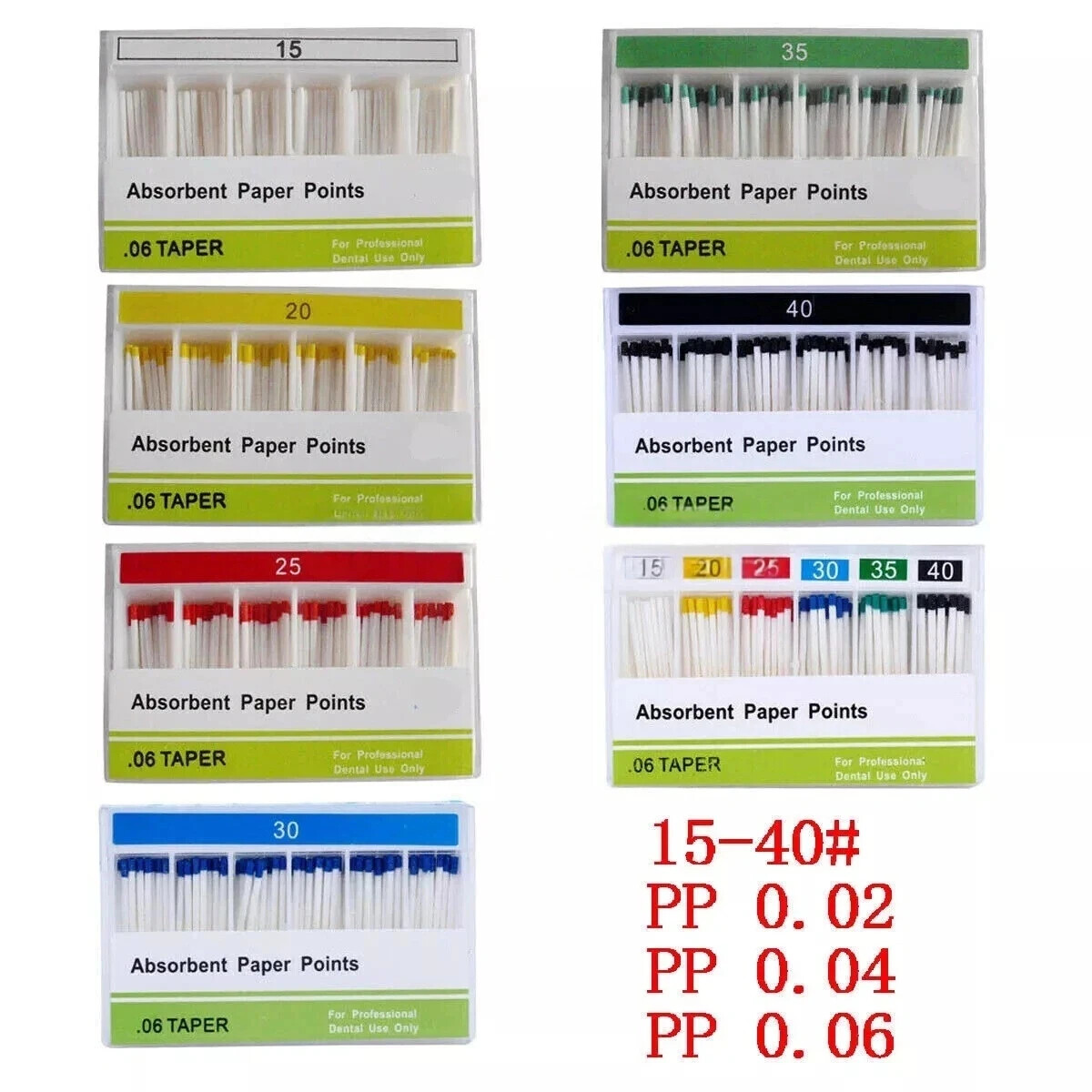 7Type Dental Endodontic Absorbent Paper Points Root Taper 0.02/0.04/0.06 15#-40#