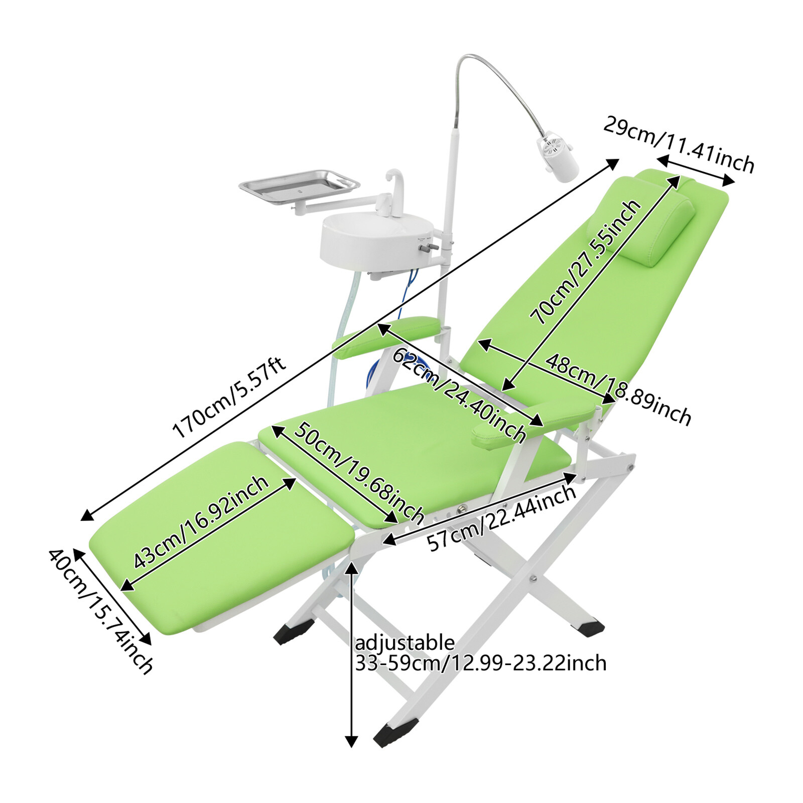 Portable Dental Chair Mobile Folding Chair Exam Chair w/LED Light &Spittoon+Tray