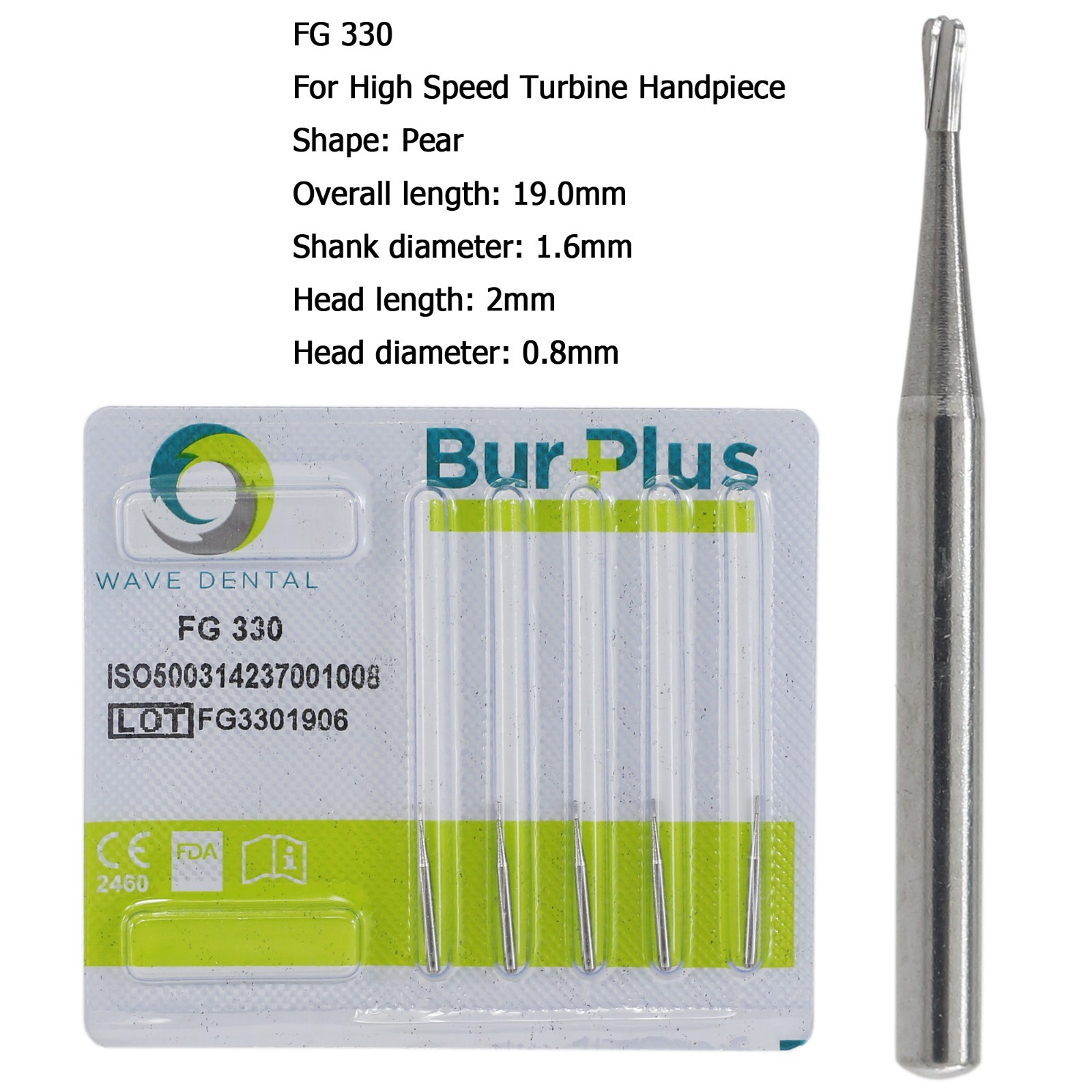 Wave Dental Carbide Burs FG 330 331 332 Bur High Speed Pear Shape Friction Grip
