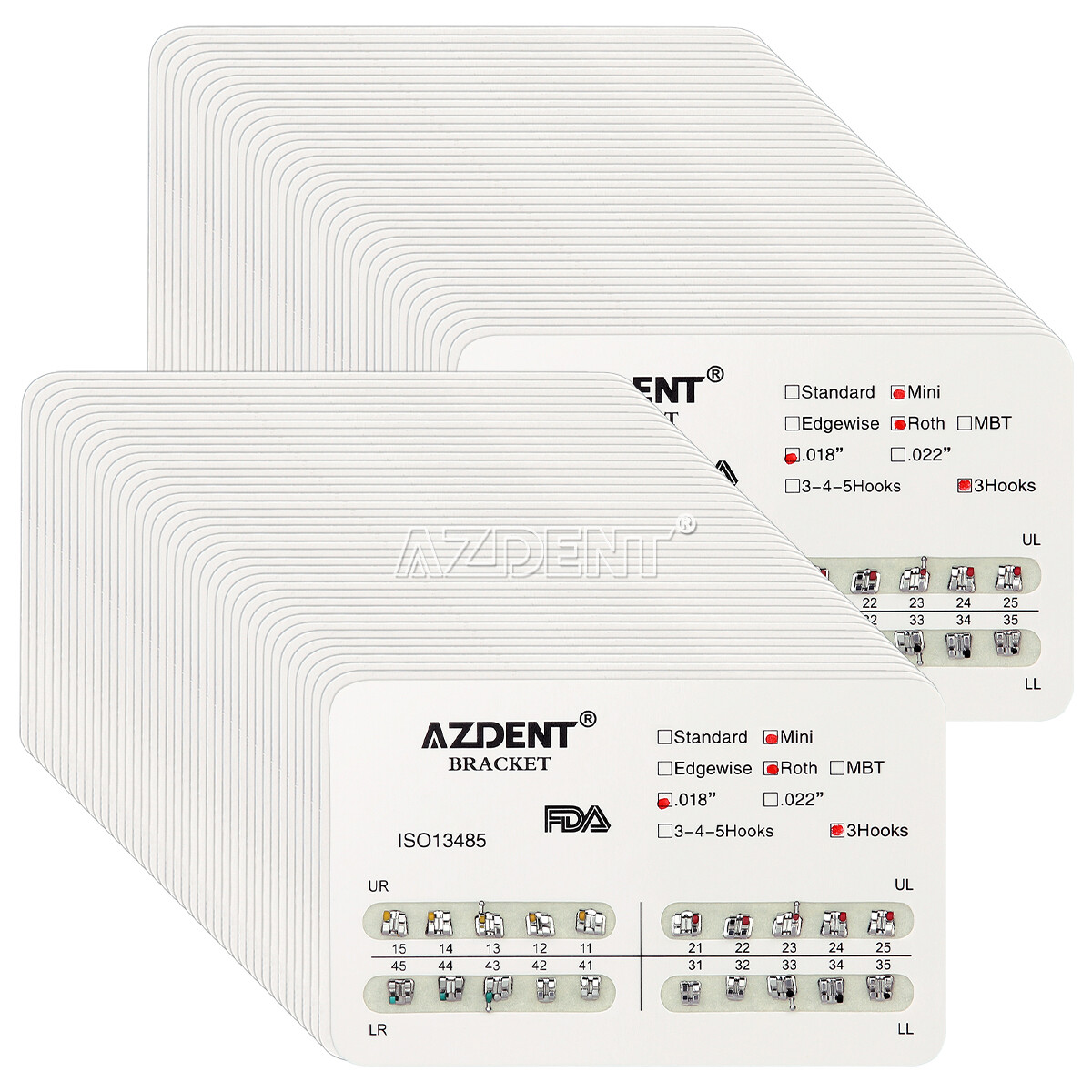 20 Packs AZDENT Dental Ortho Bracket Mini/Standard MBT/Roth 018/022 Hooks 3/345