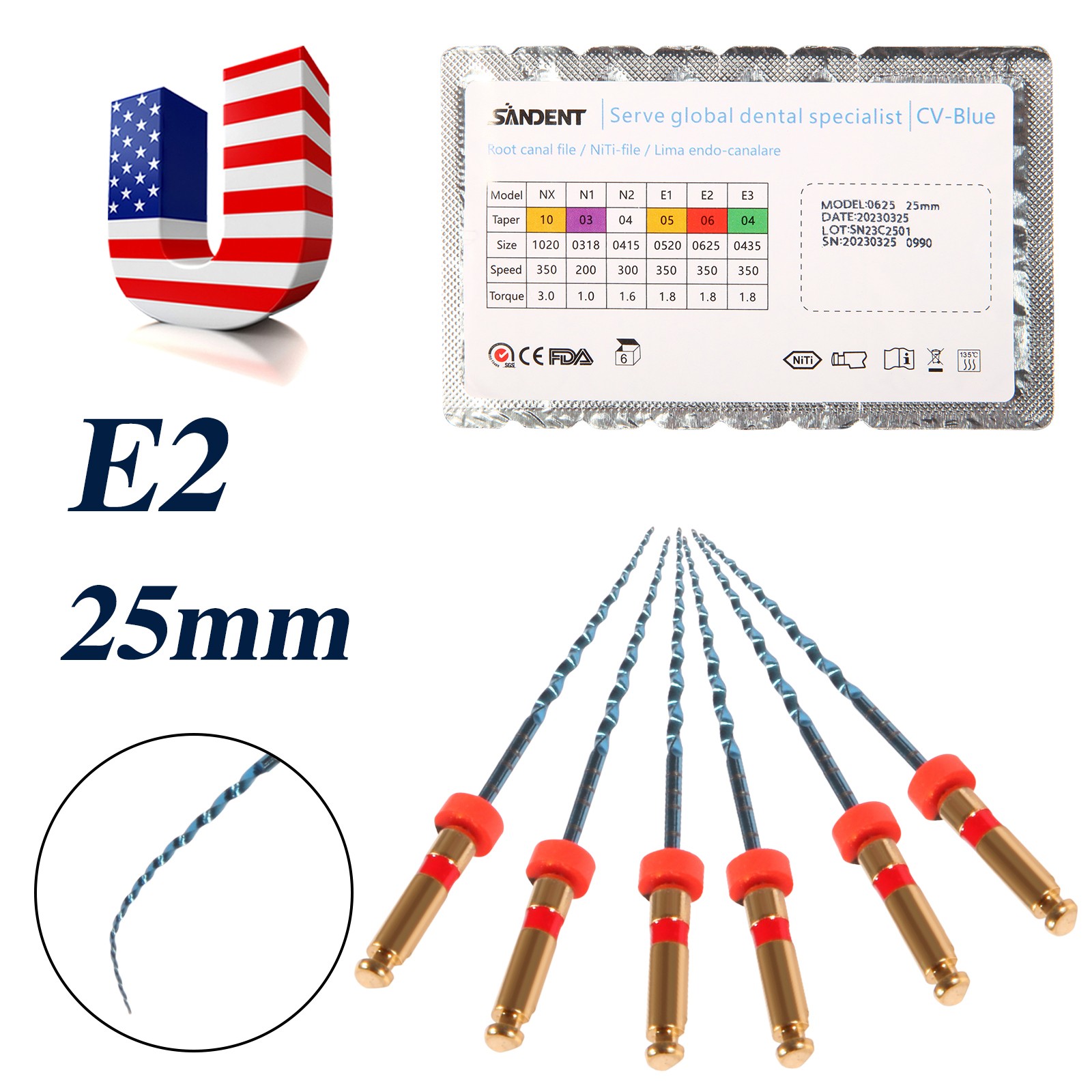 6X Dental Endodontic Rotary Files Endo Root Canal File X-Pro Taper Files 25mm E2