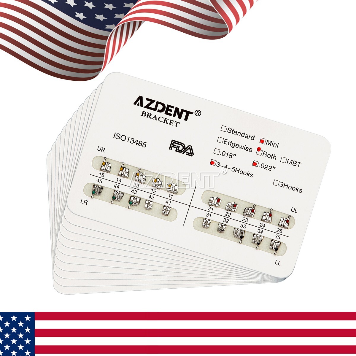 10 kits AZDENT Dental Brackets Braces Orthodontic Mini Roth0.022″ Hooks 3-4-5