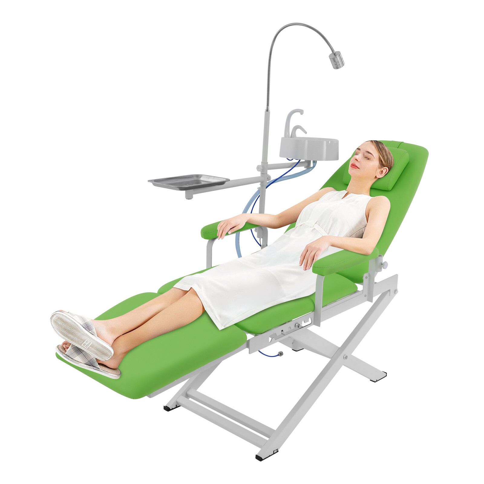 Portable Dental Chair Bed Folding Mobile Chair Tilt with LED Light & Basin &Tray