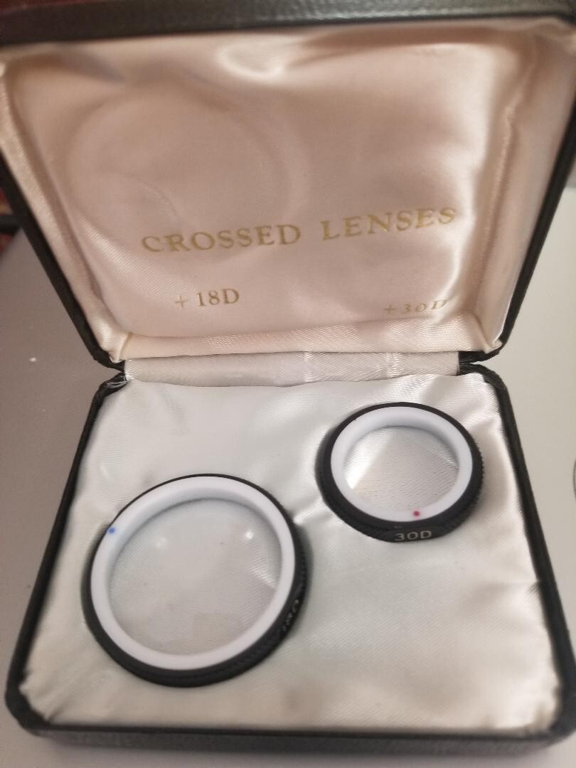 Crossed Lenses +18 Diopter and +30 Diopter Lenses in Nice case!