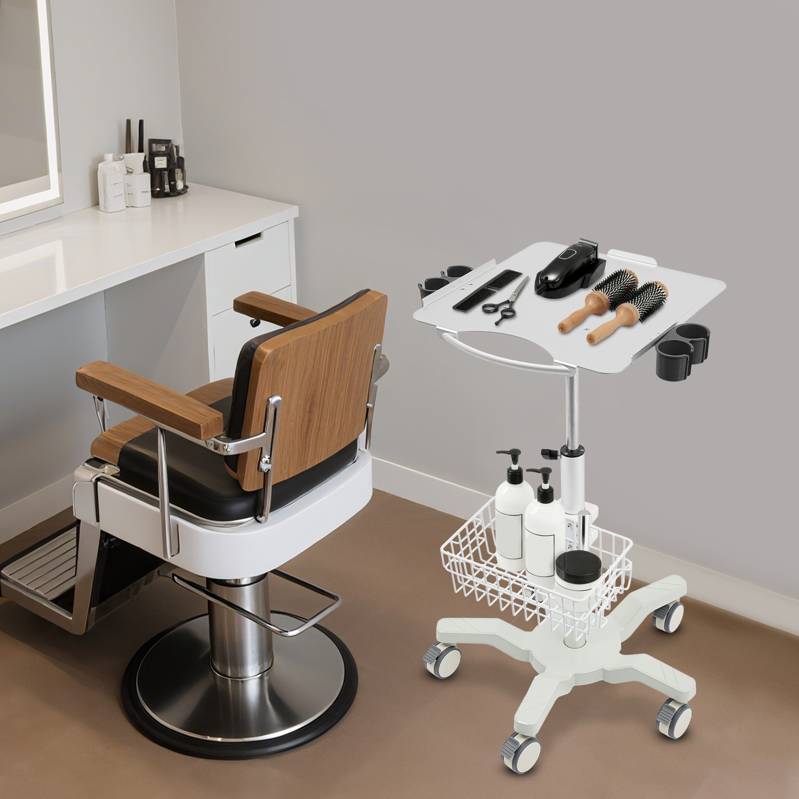 Metal Rolling Medical Cart 5-Wheel Mobile Medical Cart 62-97cm Height Adjustable