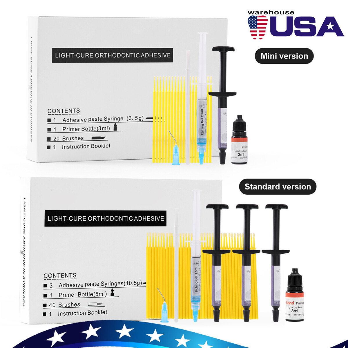 Dental Orthodontic Brackets Braces Mini Roth 022 /Light Cure Resin Adhesive Kit