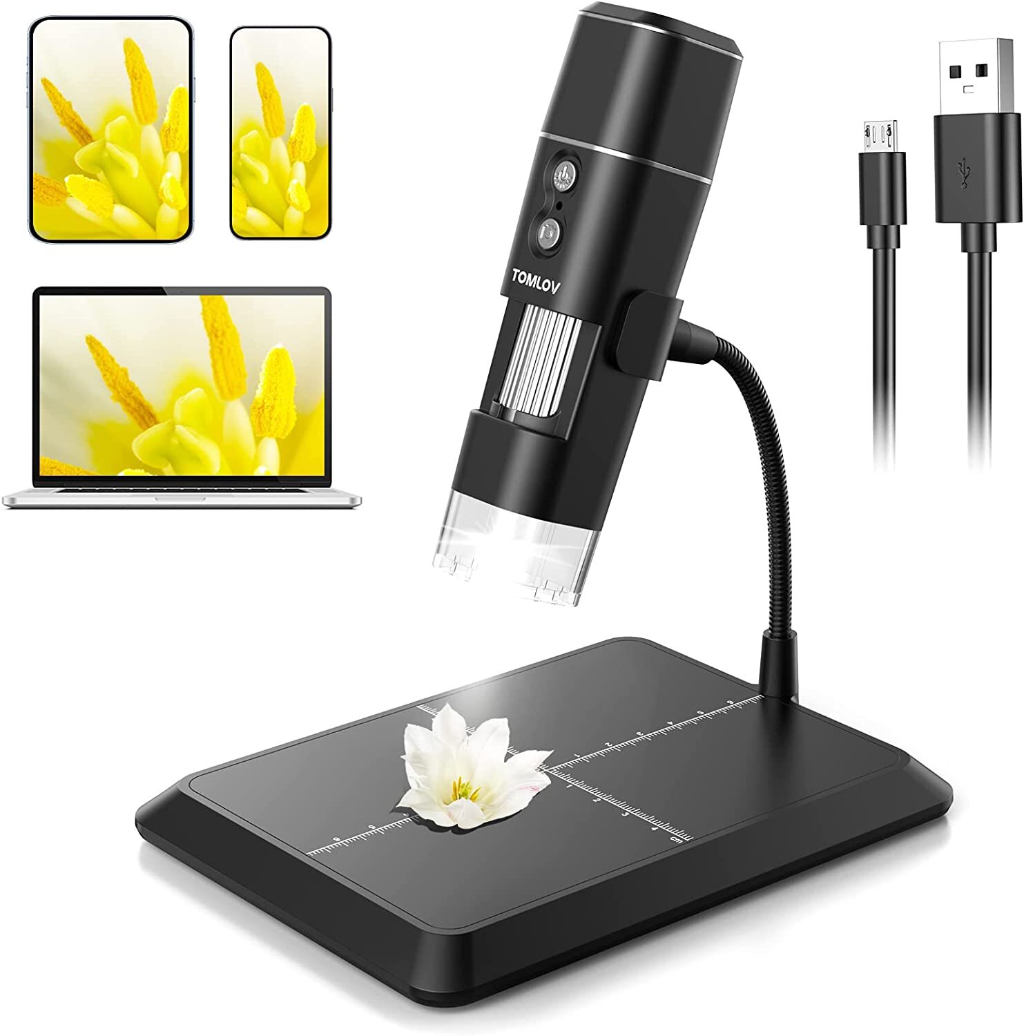 TOMLOV DM1 WiFi Wireless Digital Microscope 1000X 1080P USB Coin scope For Ipad