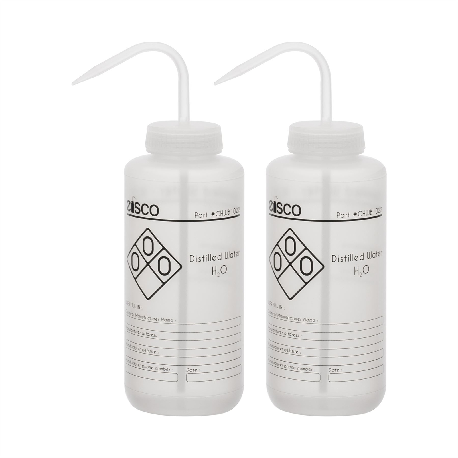 2PK Distilled Water Wash Bottle, 1000ml – Wide Mouth – LDPE – Eisco Labs