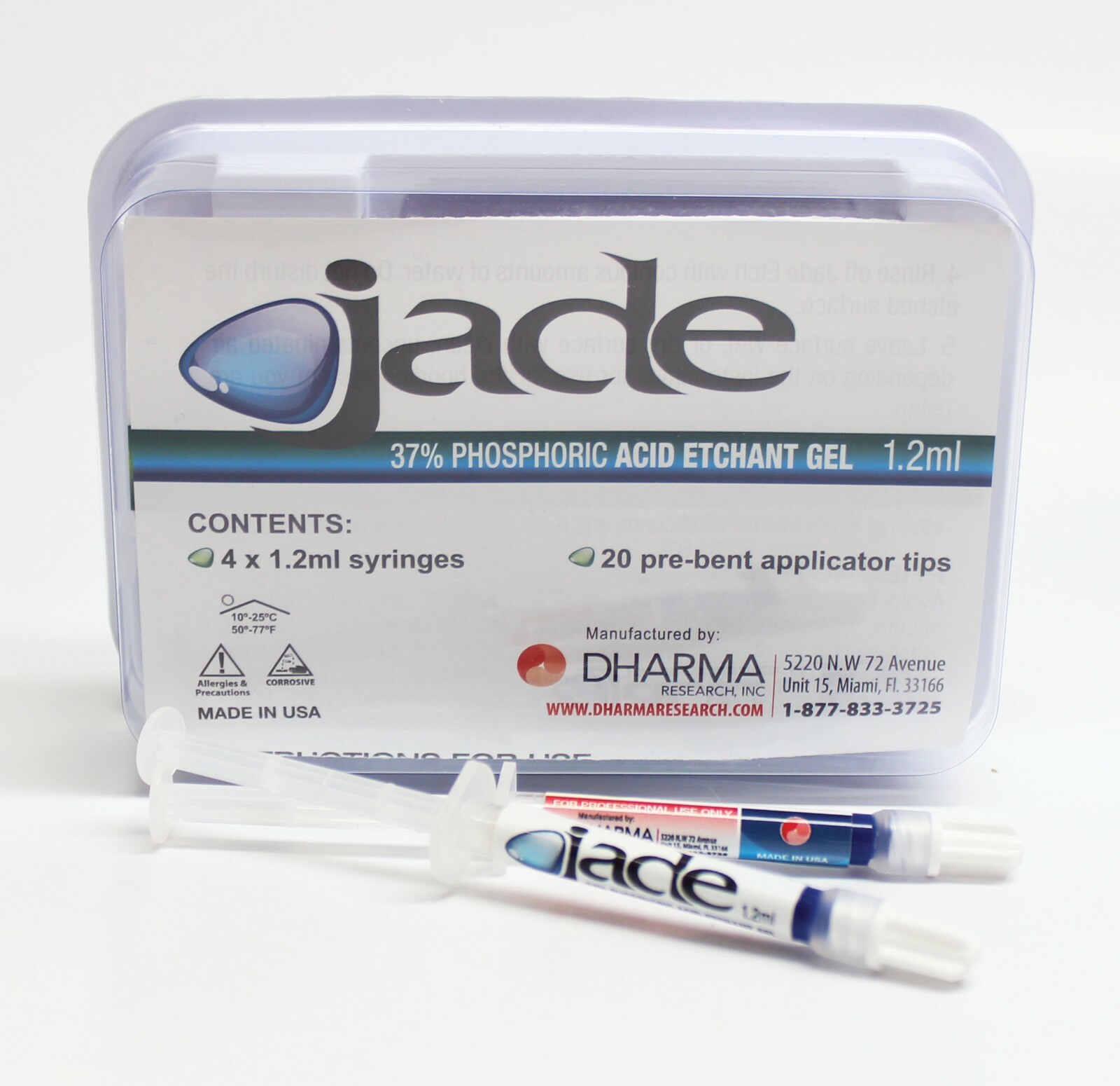 Jade Blue Etch Gel – 16 Syringes x 1.2ml – 80 Prebent Applicator Tips