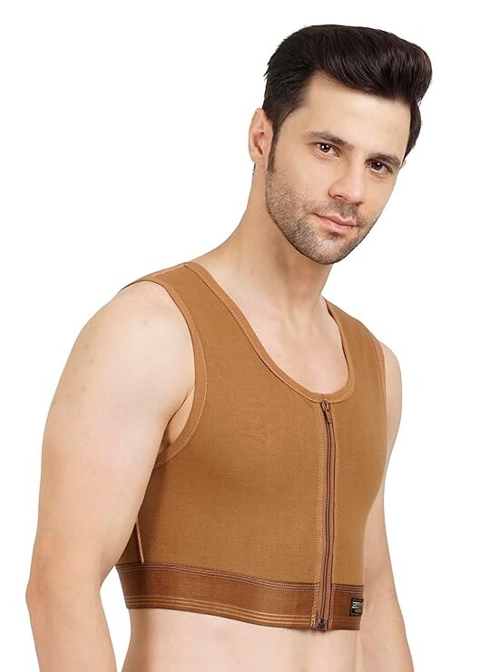 Dermapress Gynecomastia Short Vest || MODERATE COMPRESSION || Front Zip and Hook