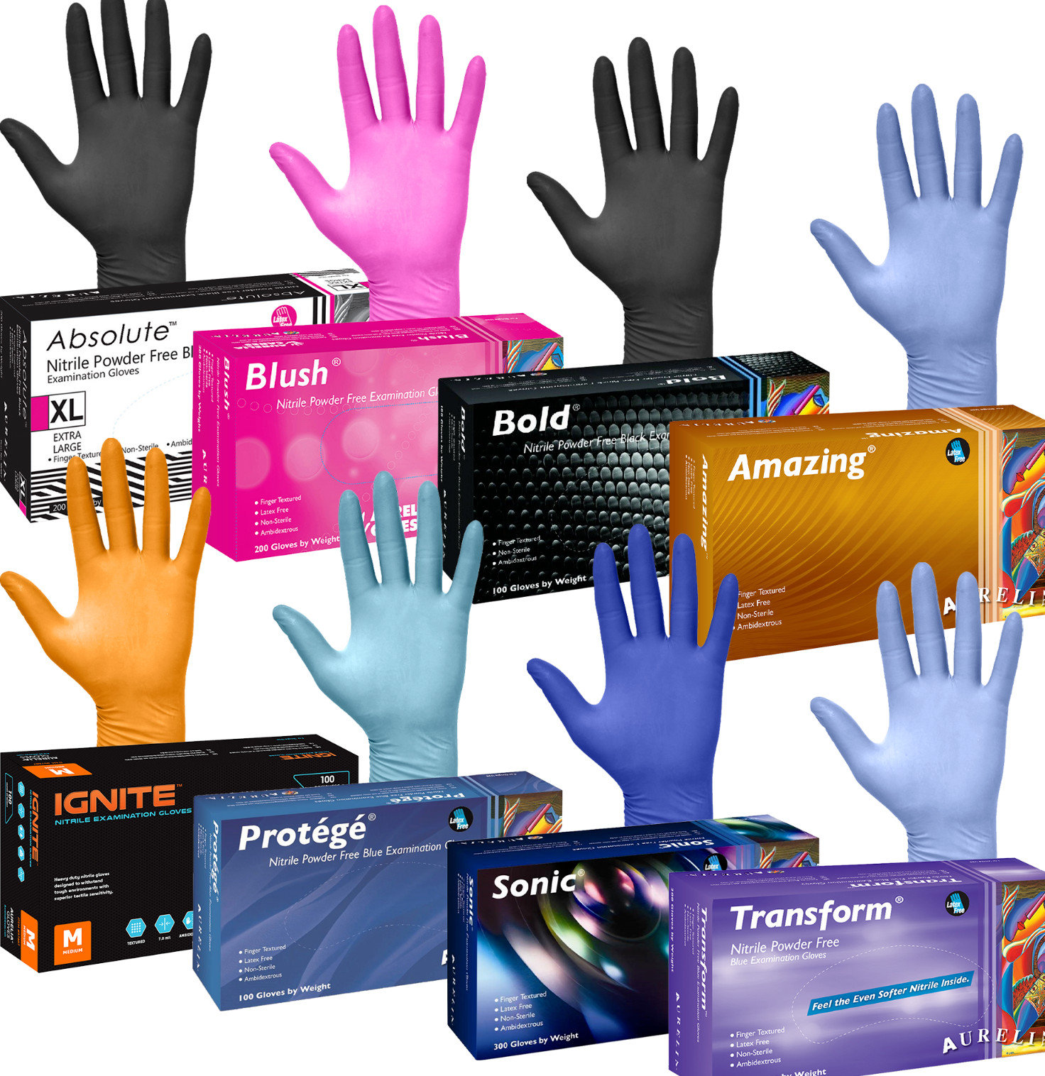 Aurelia Nitrile Latex Exam Industrial Gloves High Quality Medical (Choose Sizes)