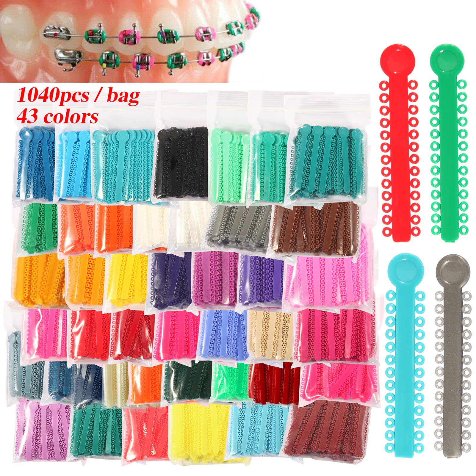 1040Pcs/pack Dental Orthodontic Ligature Ties Elastic Rubber Bands 45 Colors fo