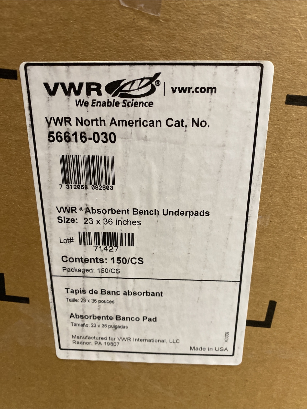 VWR Absorbent Pad with Waterproof Barrier 23 x 36 in. 150 Pads