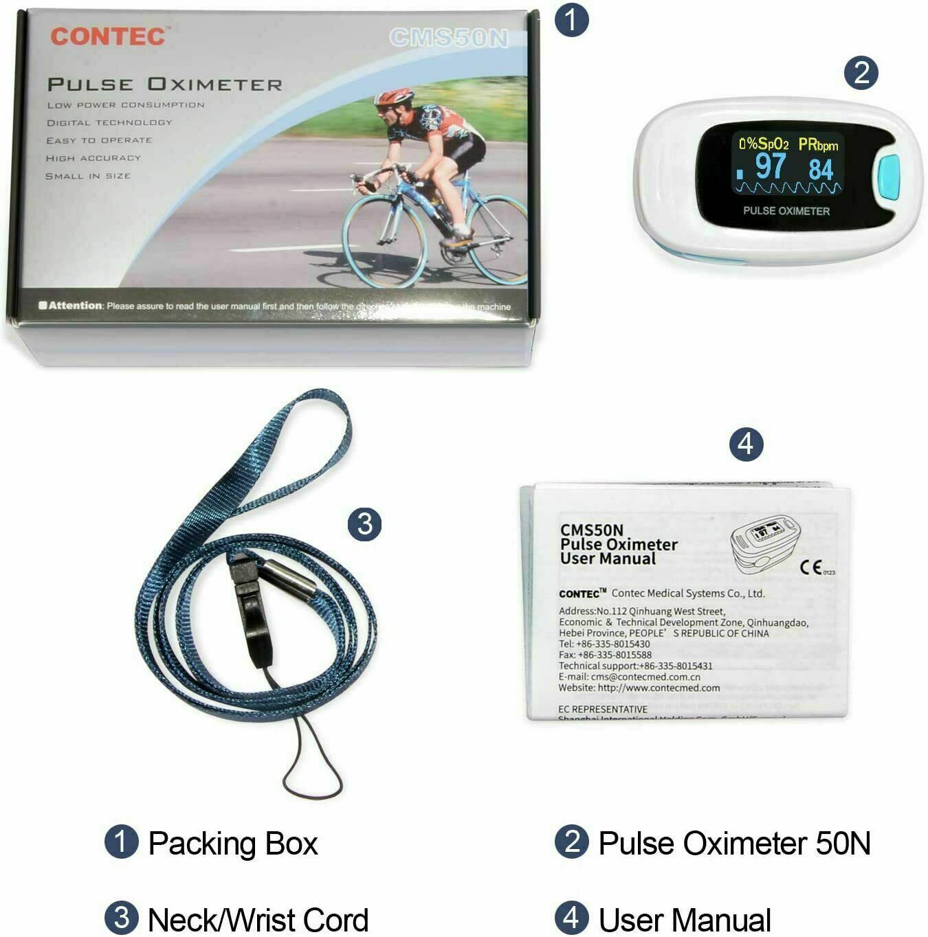 Contec Finger Pulse Oximeter SPO2 Meter Blood Oxygen PR O2 Patient Monitor FDA