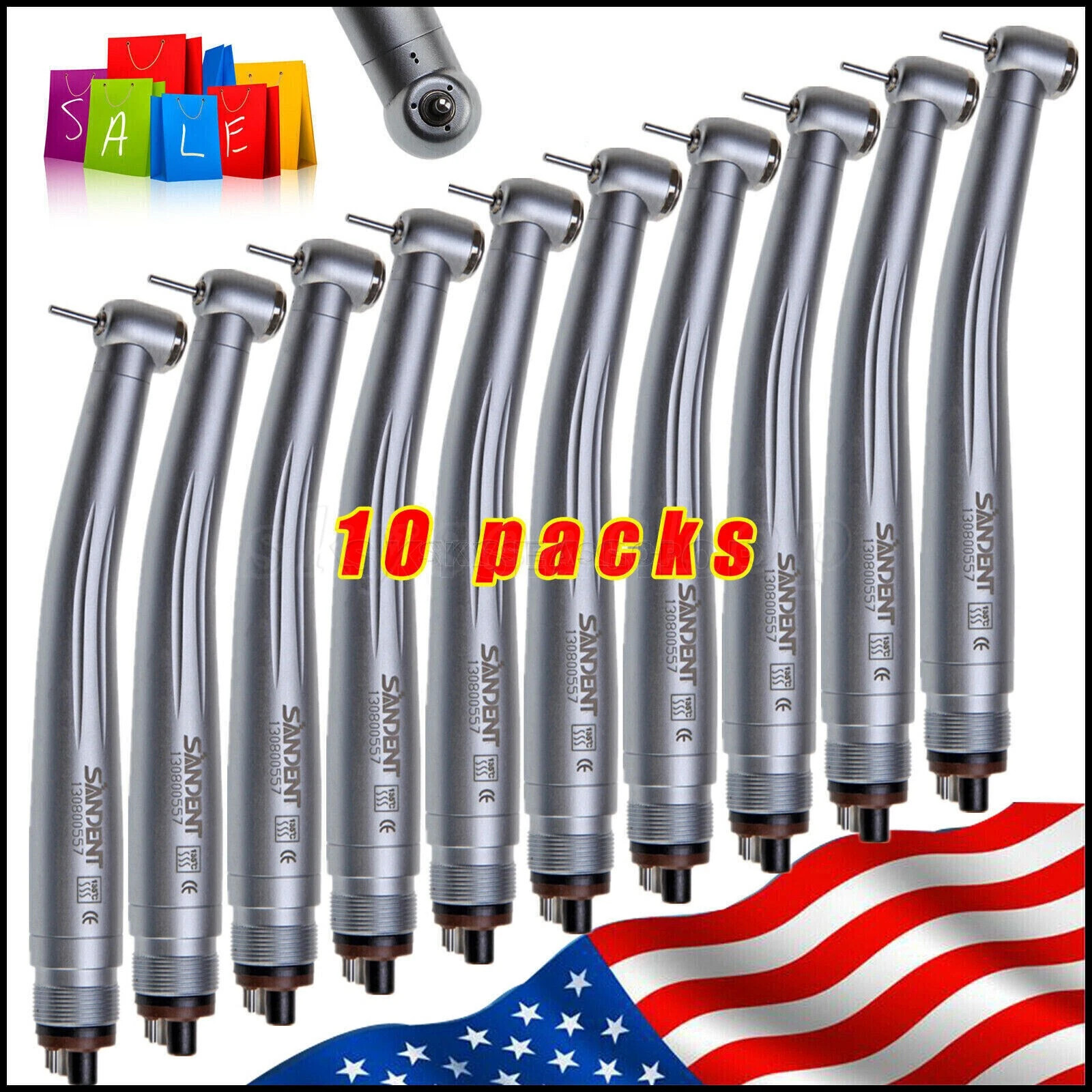 10pcs SANDENT NSK PANA MAX Style Dental High Speed Handpiece Push Button 4 Hole