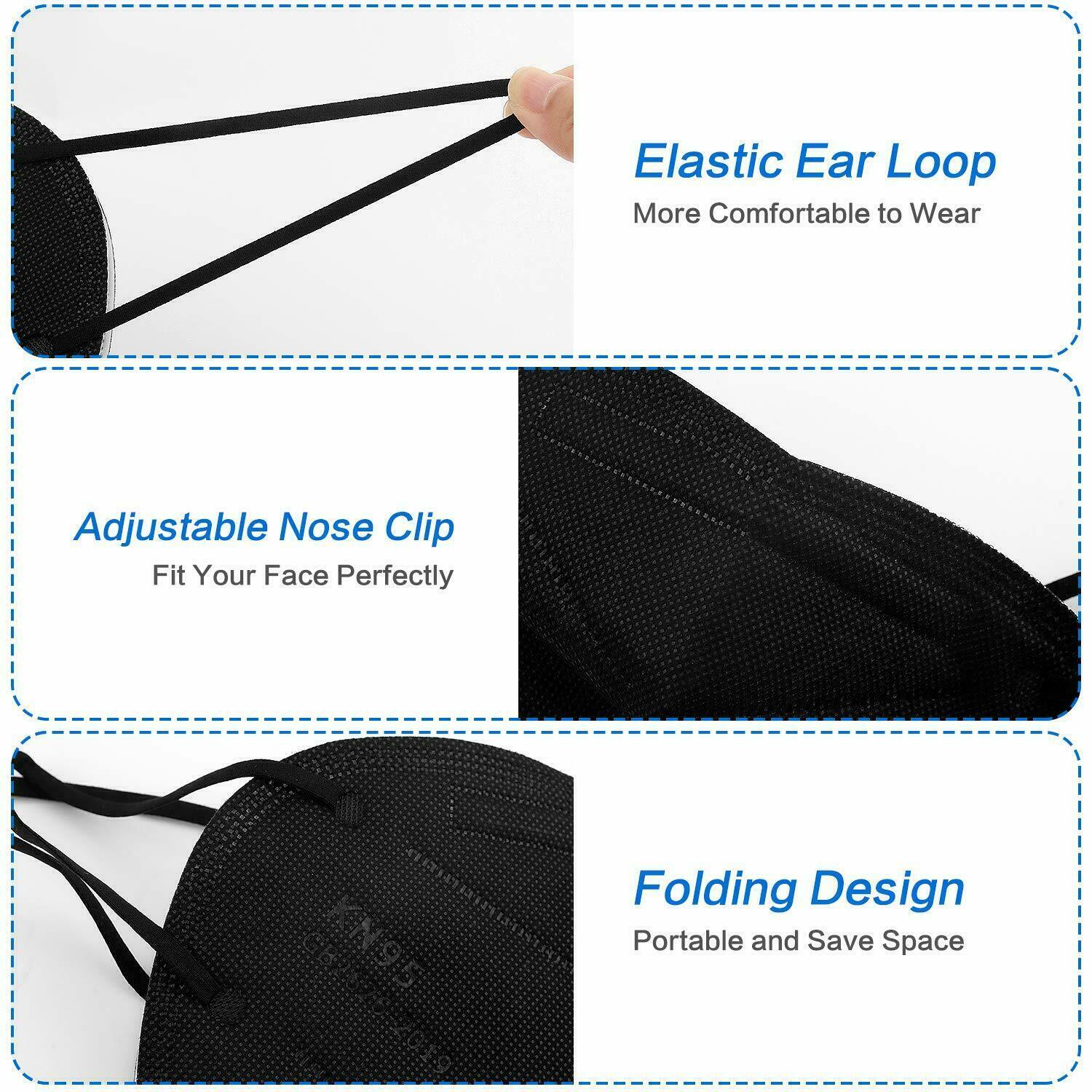 30/50 Pcs Black KN95 Protective 5 Layers Face Mask BFE 95% Disposable Respirator