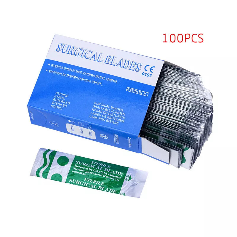 100Pcs Dental Surgical Scalpel Blades Size 10#11#12#15 Sterile Carbon Steel