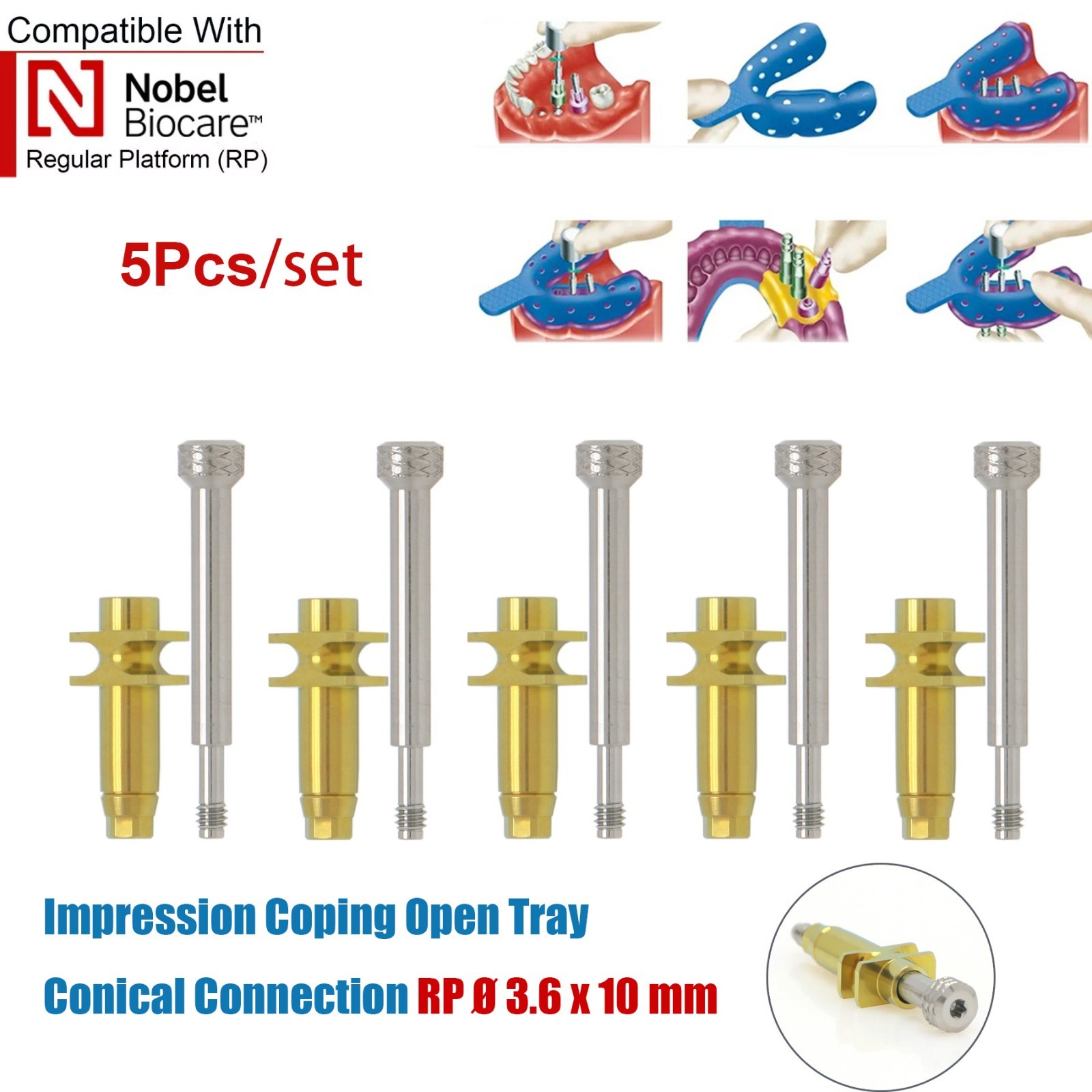 US 5Pcs Nobel Scan Body Analog Open Closed Tray Impression Transfer Conical Hex