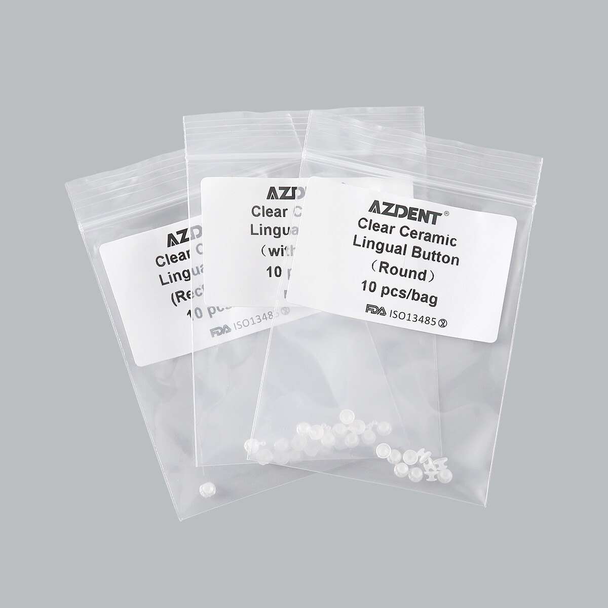 Dental Composite Clear Ceramic Lingual Buttons Bondable Round Rectangular Base