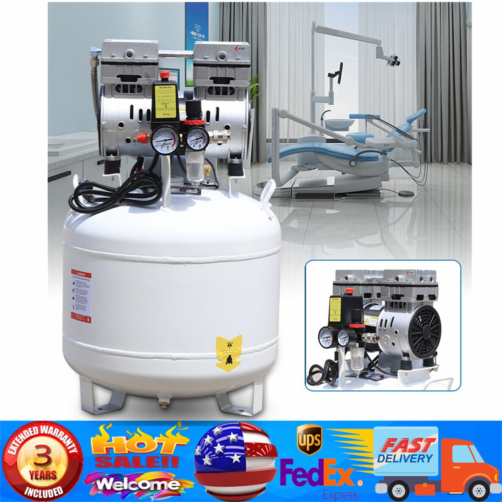 115PSI 40L Dental Medical Air Compressor Silent Air Compressor Oilless