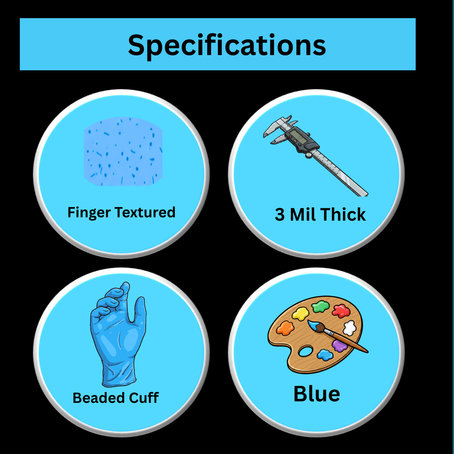 1000 Pcs, Blue Nitrile Powder-Free Disposable Gloves Large 3 MIL Finger-Textured