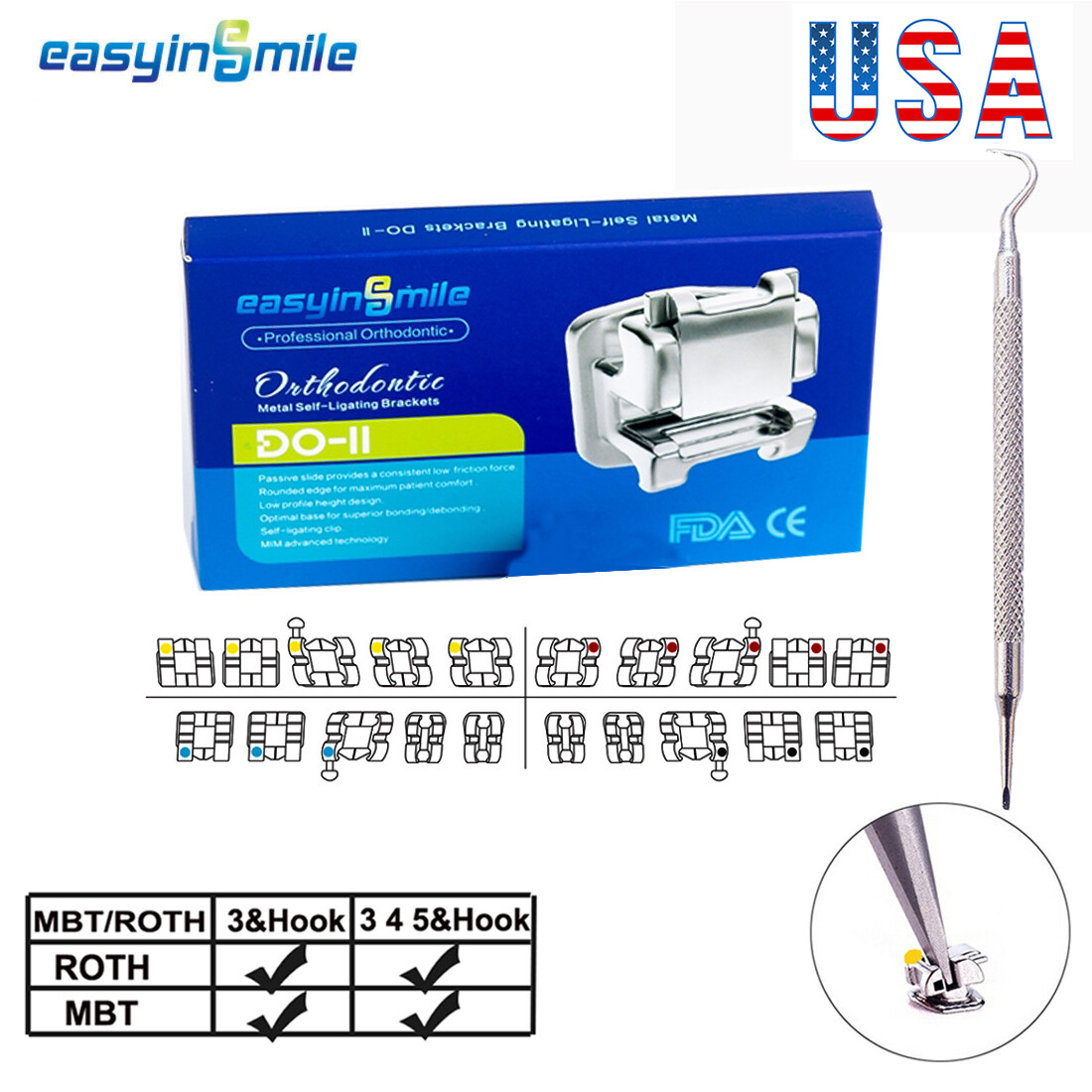 Dental ortodoncia brackets Metal Self-ligating MINI Braces ROTH/MBT.022″ Hook345