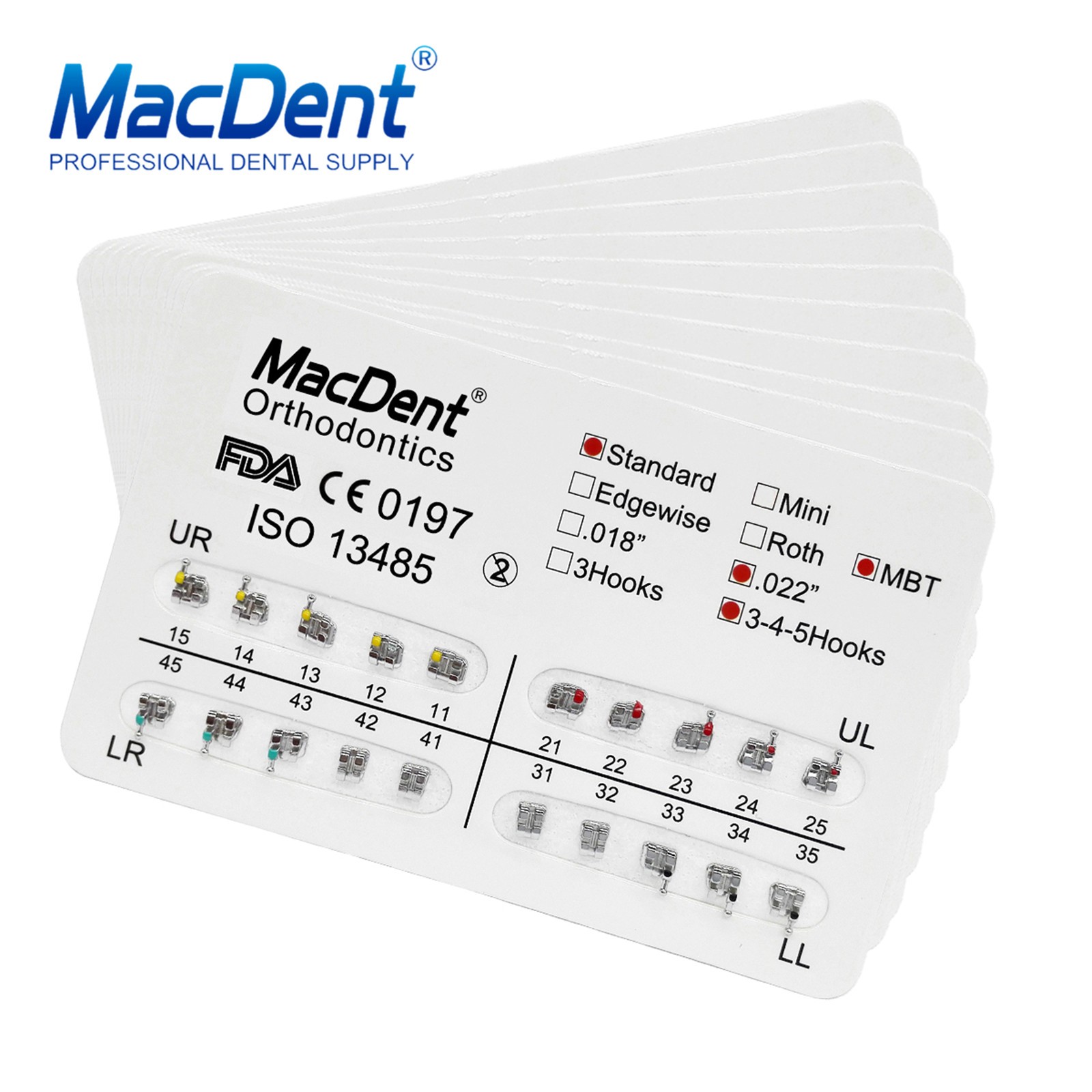 MacDent Dental Orthodontic Bracket Braces Mini Roth/MBT 022 Hooks 345/Arch Wires