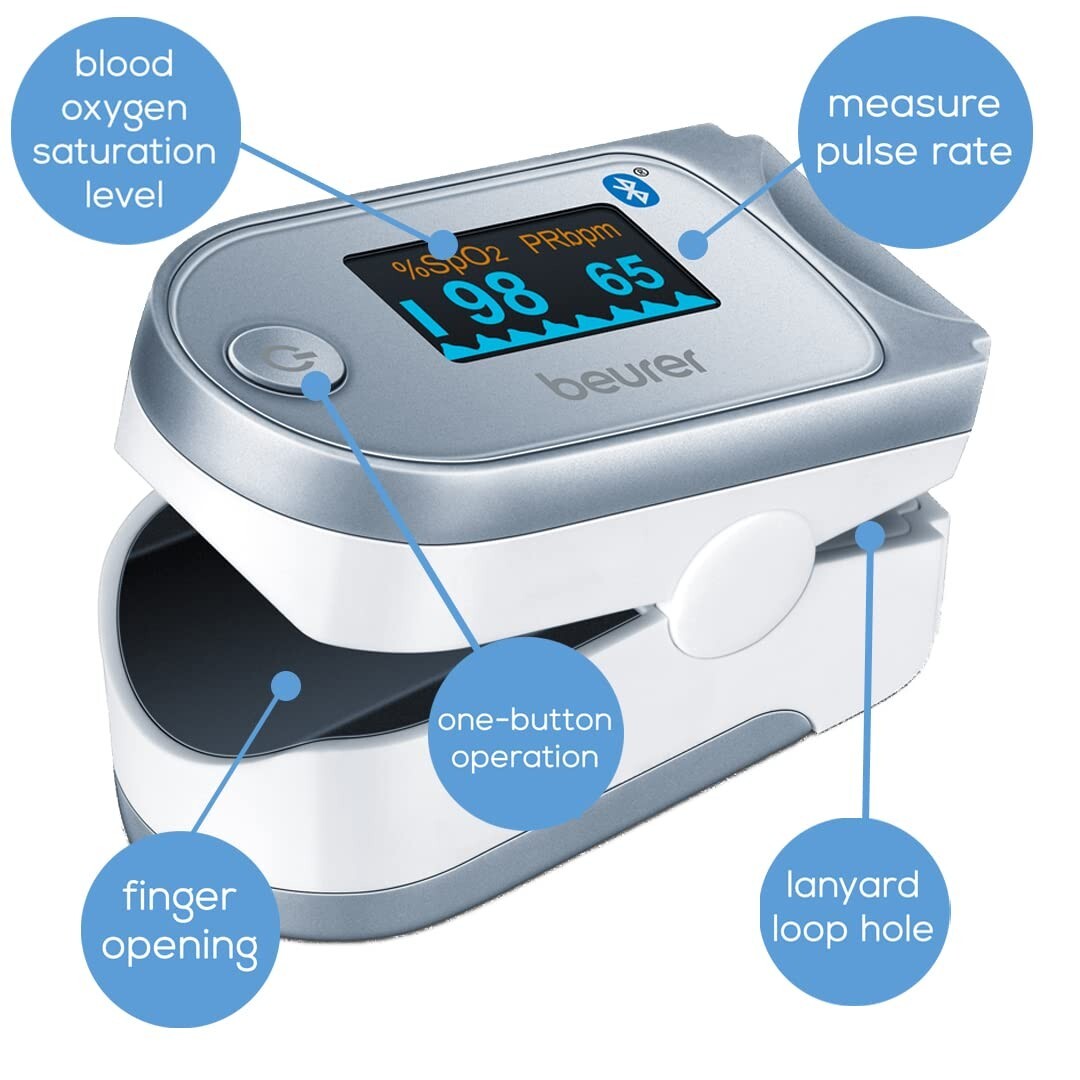 Beurer PO 60 Digital Pulse Oximeter with Bluetooth Blood Oxygen Saturation Count