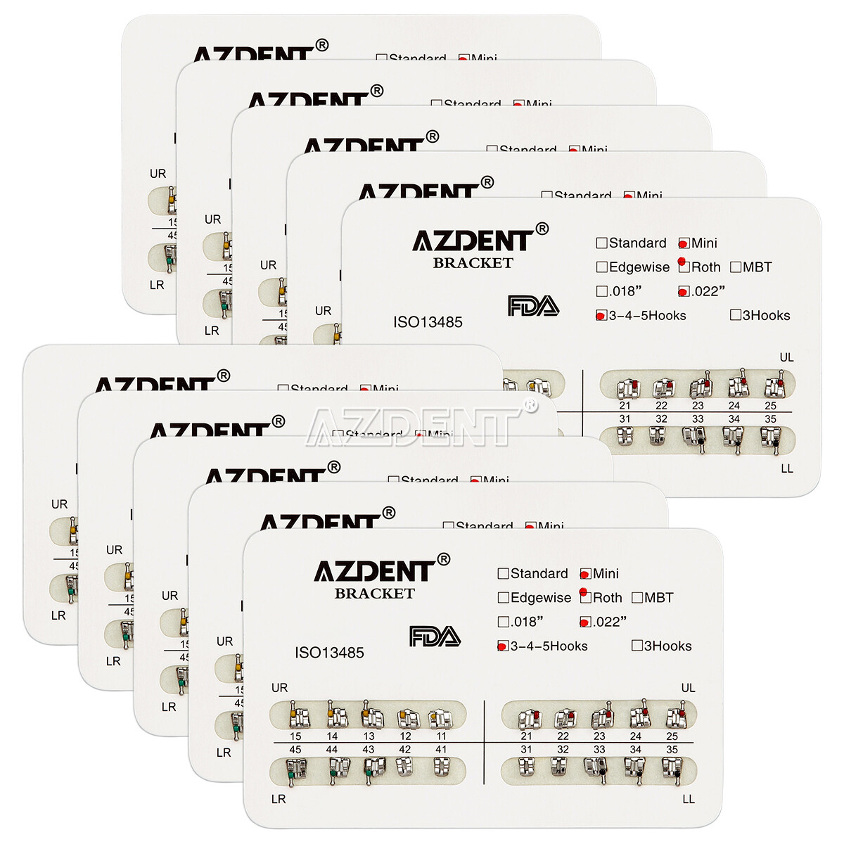 AZDENT Dental Ortho Bracket Braces Mini Roth.022 Hook 345/Arch Wire Nature Round