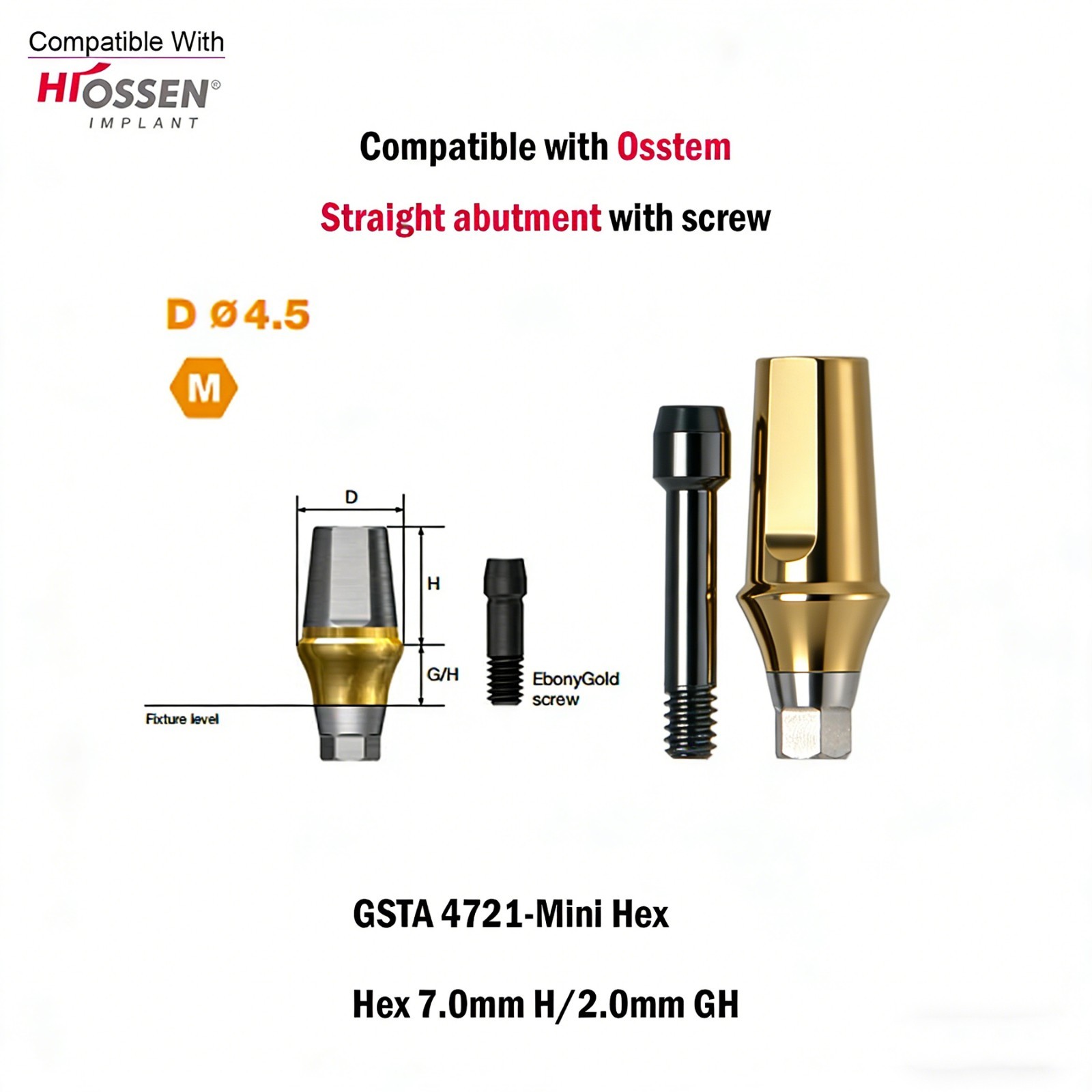 Dental Titanium Cemented straight abutment fits to Osstem Hiossen Mini Regular