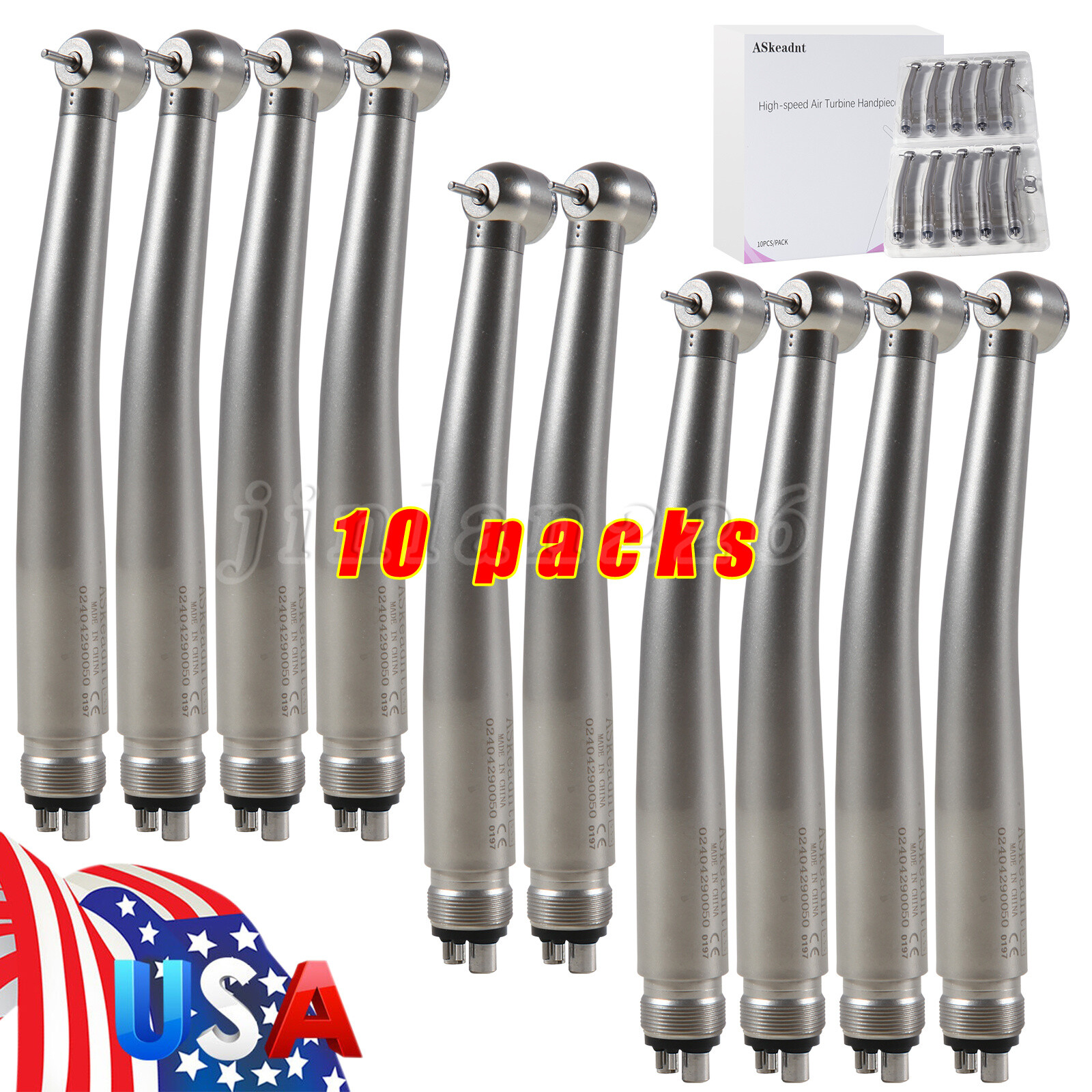 10 Pcs NSK Style Dental High Speed Handpiece Push Button Type 4Hole