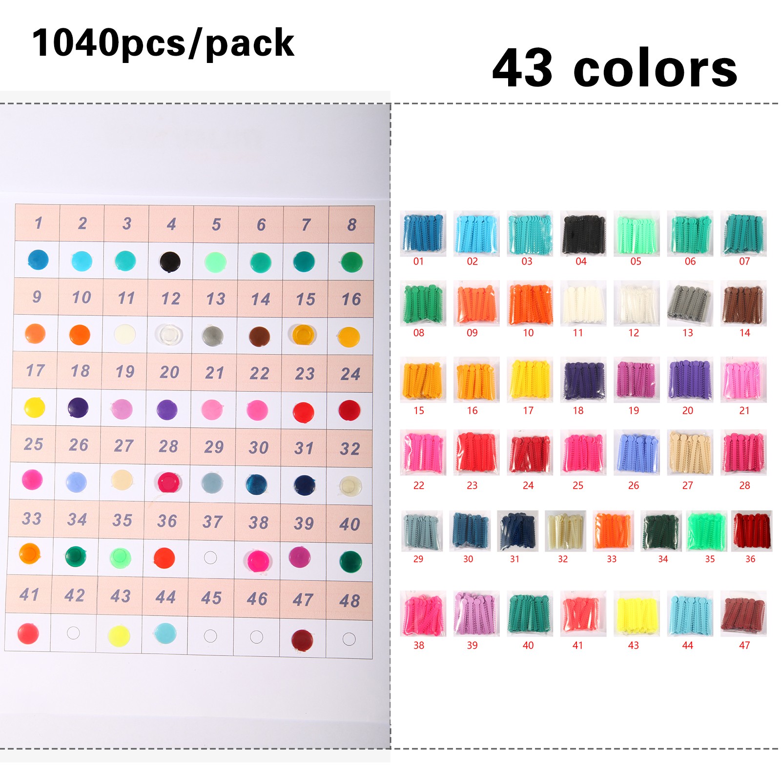 1040Pcs/pack Dental Orthodontic Ligature Ties Elastic Rubber Bands 45 Colors fo