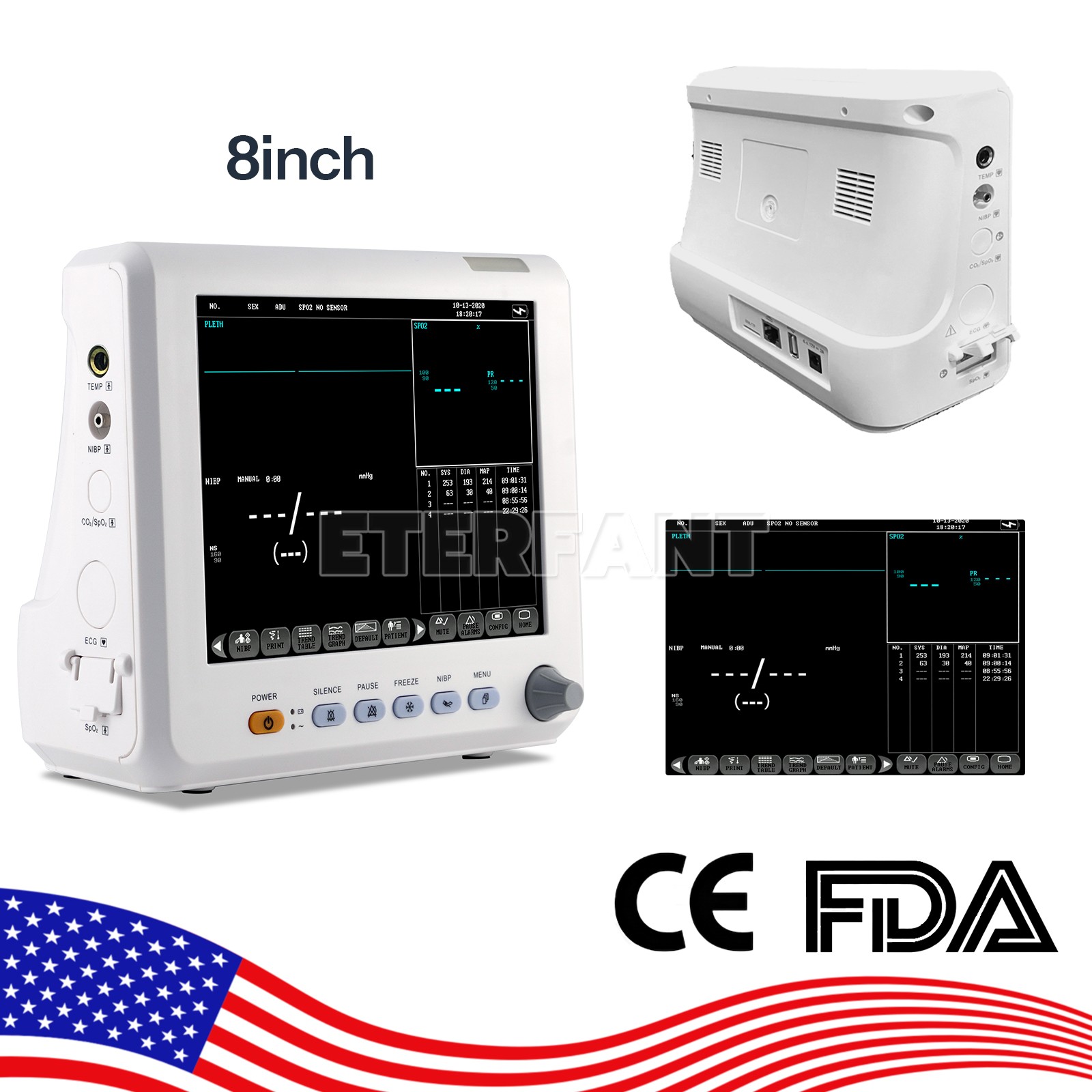 8″/12″/15.6″ Patient Monitor 4/6Parameters Vital Sign ECG NIBP RESP TEMP SPO2 PR
