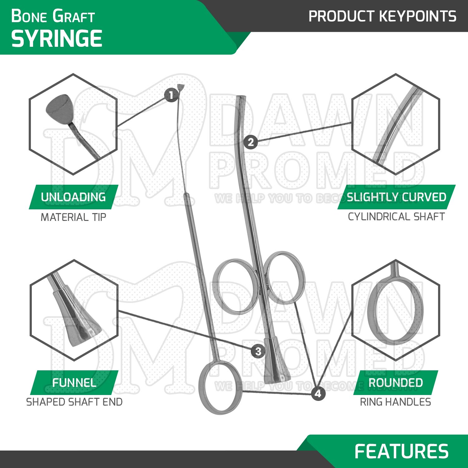 Dental Bone Graft Implant Syringe 4.5mm Cylindrical Shaft Sinus Lift German Gr