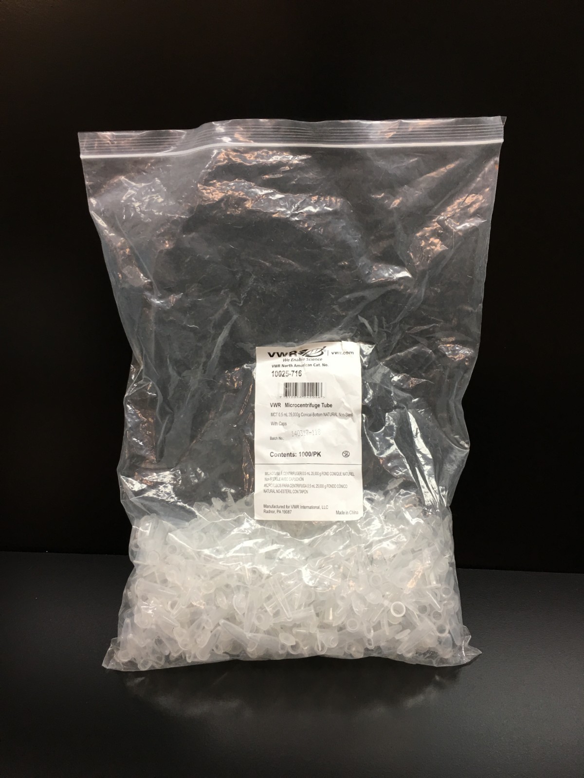 VWR Cat No 10025-716 Standard Line Microcentrifuge Tubes PP 0.5mL