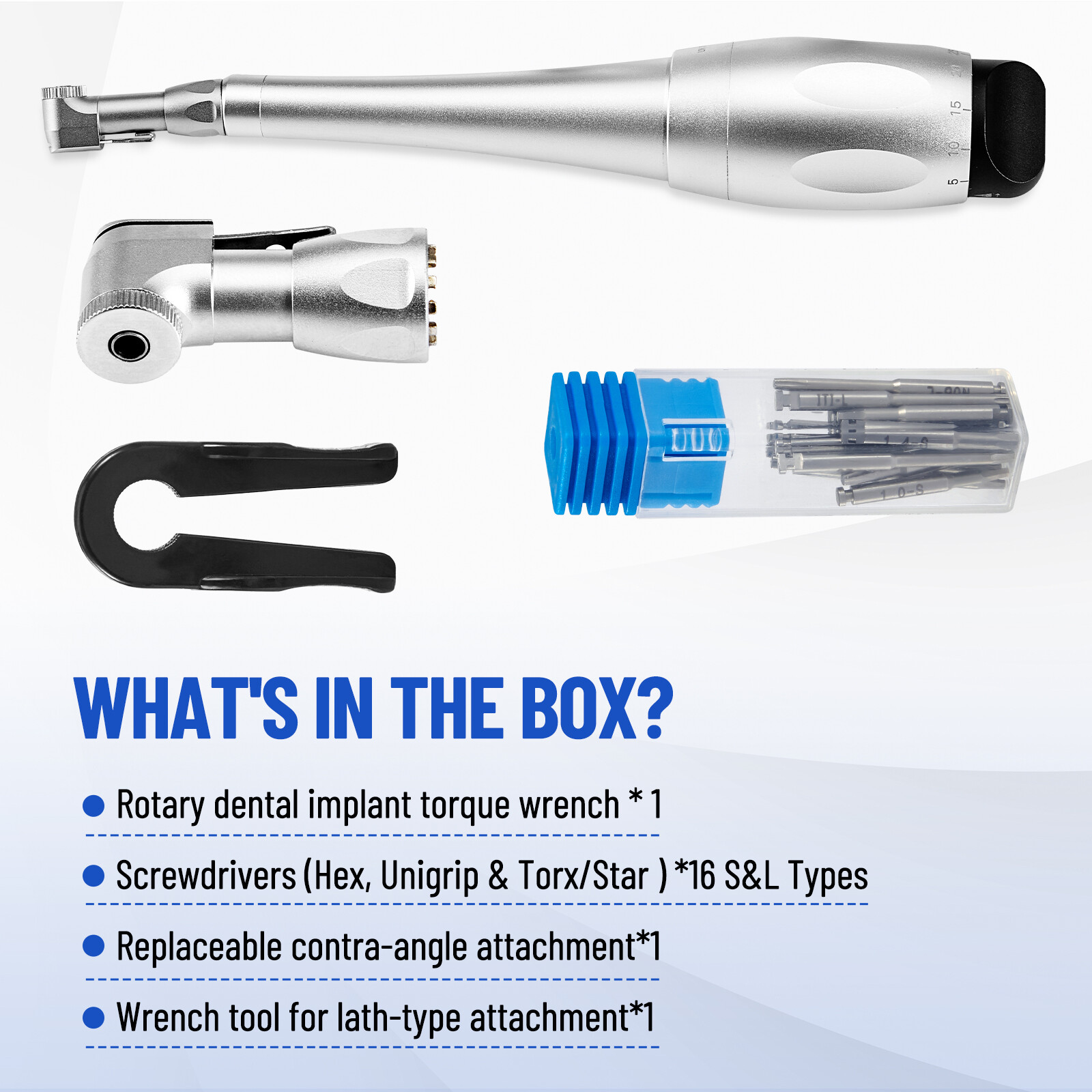 NEW Dental Torque Wrench Universal Implant Wrench Contra Angle 16 Drivers Wrench